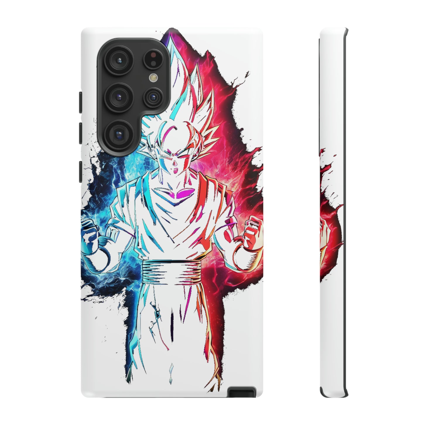 FANMADE Dragon Ball Z Goku Red/Blue Flame Phone Case [WHITE VERSION] (iPhone, Google Pixel, Samsung)