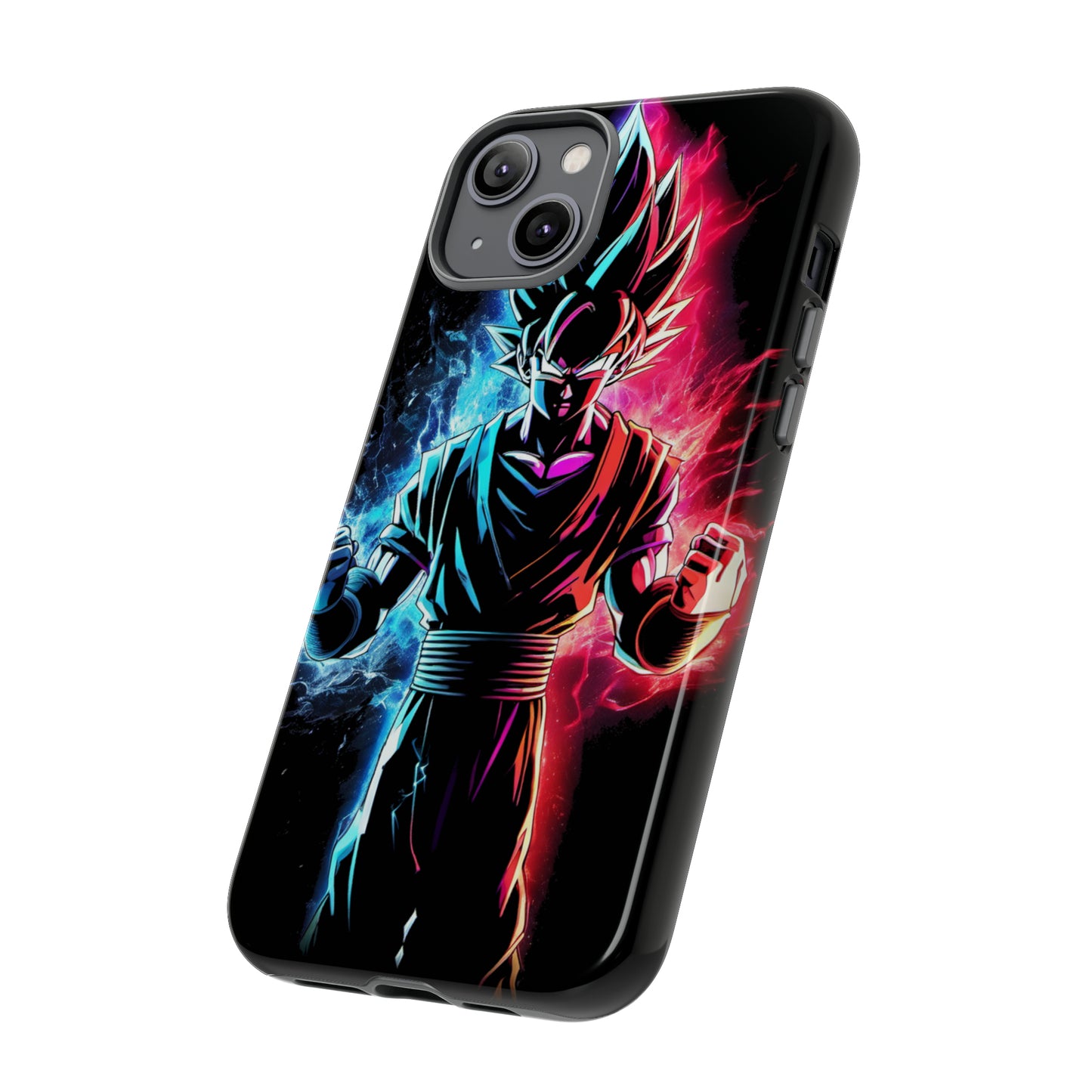 FANMADE Dragon Ball Z Goku Red/Blue Flame Phone Case [BLACK VERSION] (iPhone, Google Pixel, Samsung)