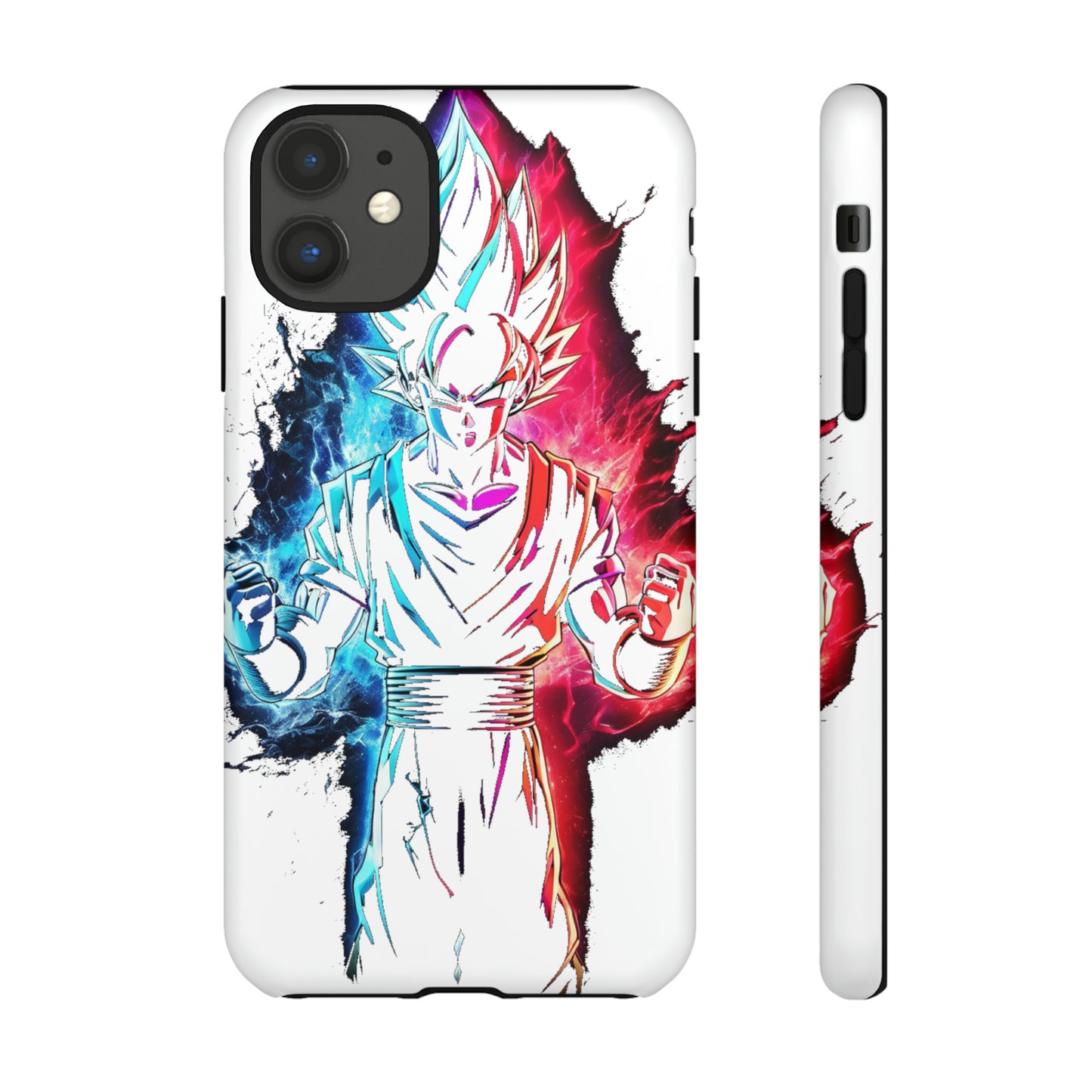 FANMADE Dragon Ball Z Goku Red/Blue Flame Phone Case [WHITE VERSION] (iPhone, Google Pixel, Samsung)