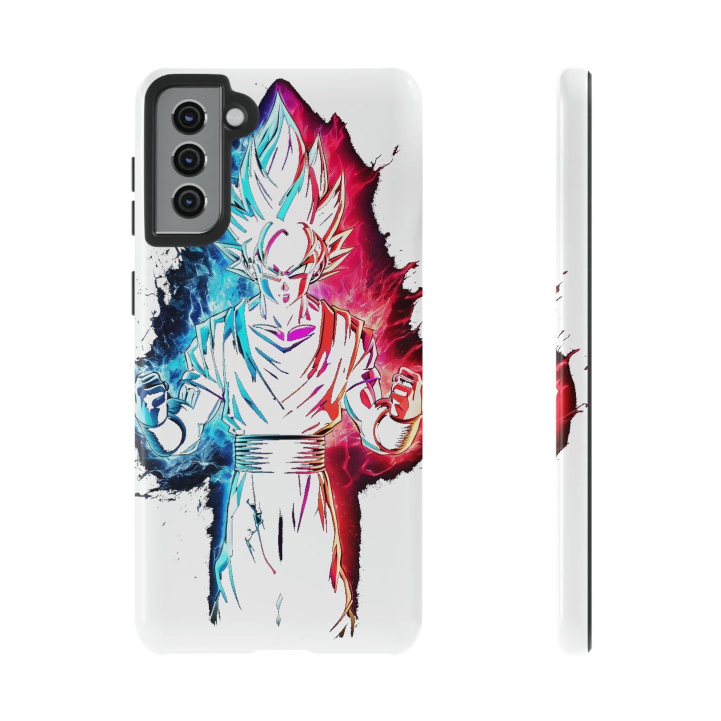 FANMADE Dragon Ball Z Goku Red/Blue Flame Phone Case [WHITE VERSION] (iPhone, Google Pixel, Samsung)