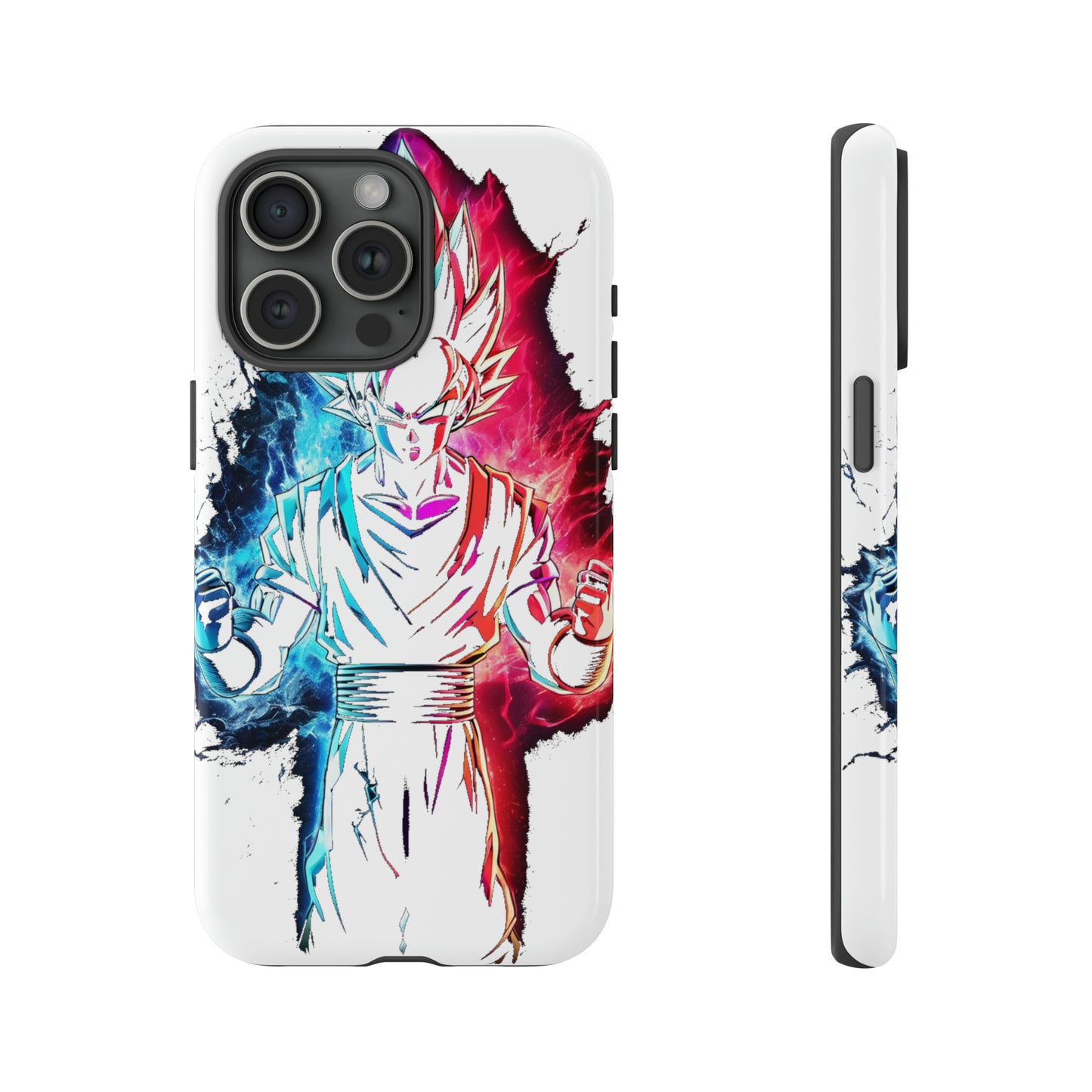 FANMADE Dragon Ball Z Goku Red/Blue Flame Phone Case [WHITE VERSION] (iPhone, Google Pixel, Samsung)