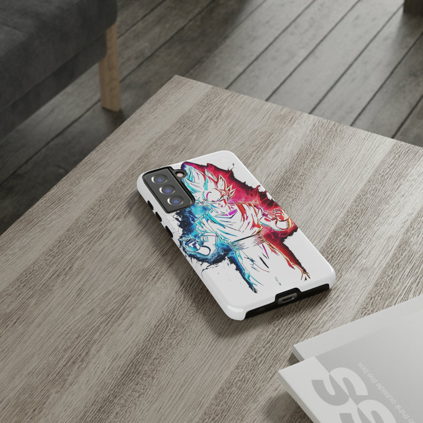 FANMADE Dragon Ball Z Goku Red/Blue Flame Phone Case [WHITE VERSION] (iPhone, Google Pixel, Samsung)