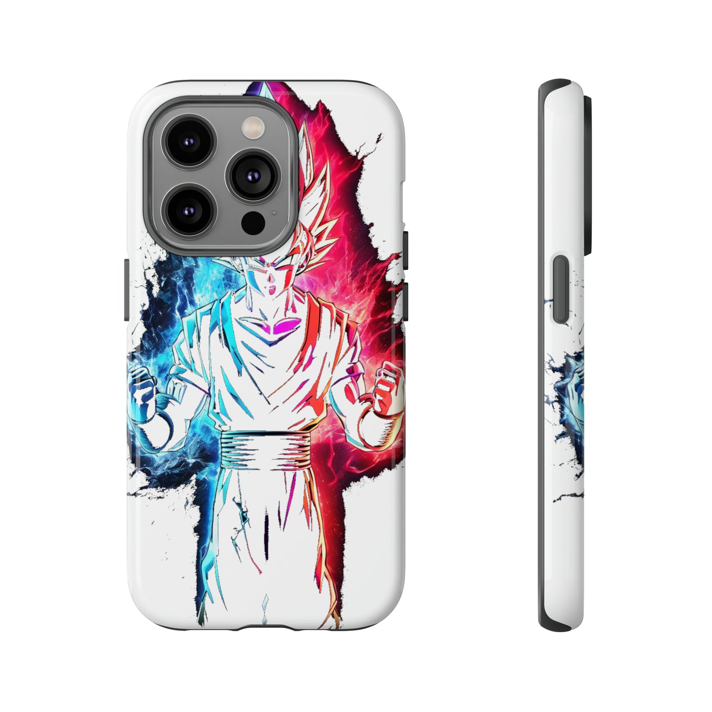 FANMADE Dragon Ball Z Goku Red/Blue Flame Phone Case [WHITE VERSION] (iPhone, Google Pixel, Samsung)