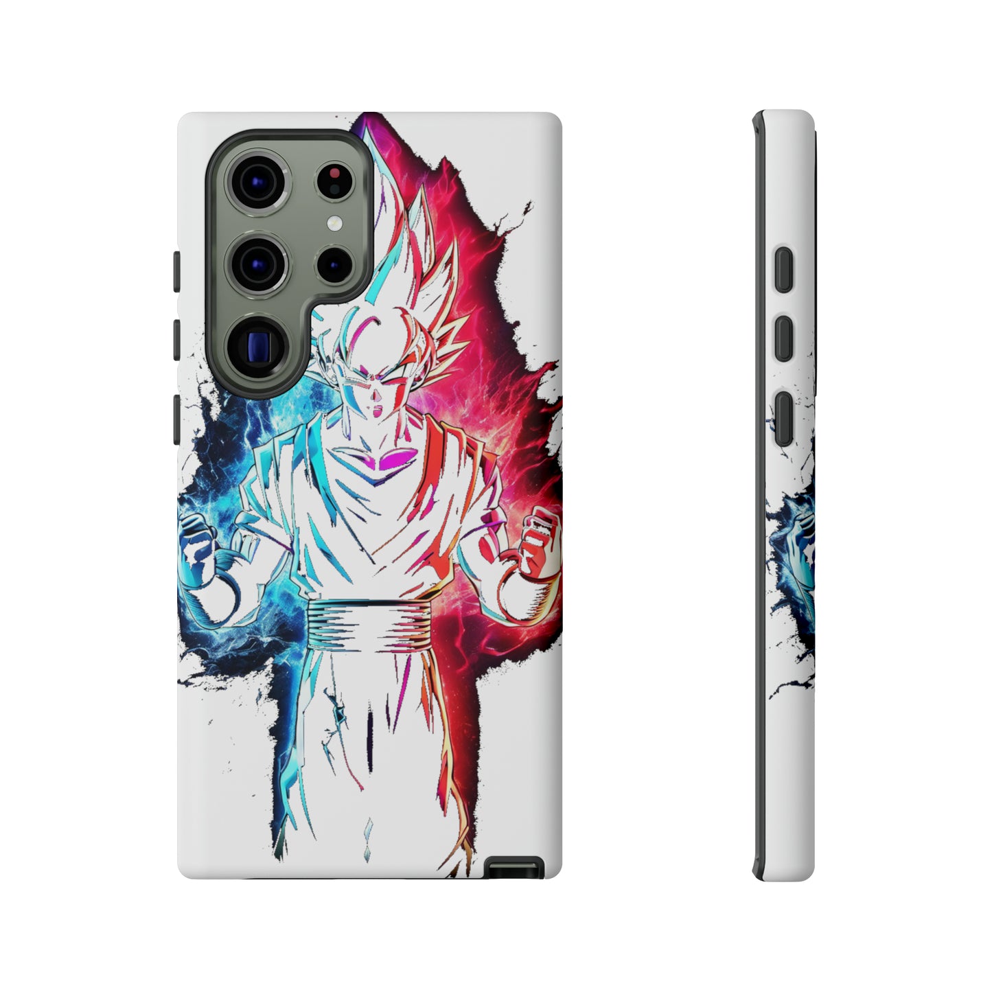 FANMADE Dragon Ball Z Goku Red/Blue Flame Phone Case [WHITE VERSION] (iPhone, Google Pixel, Samsung)