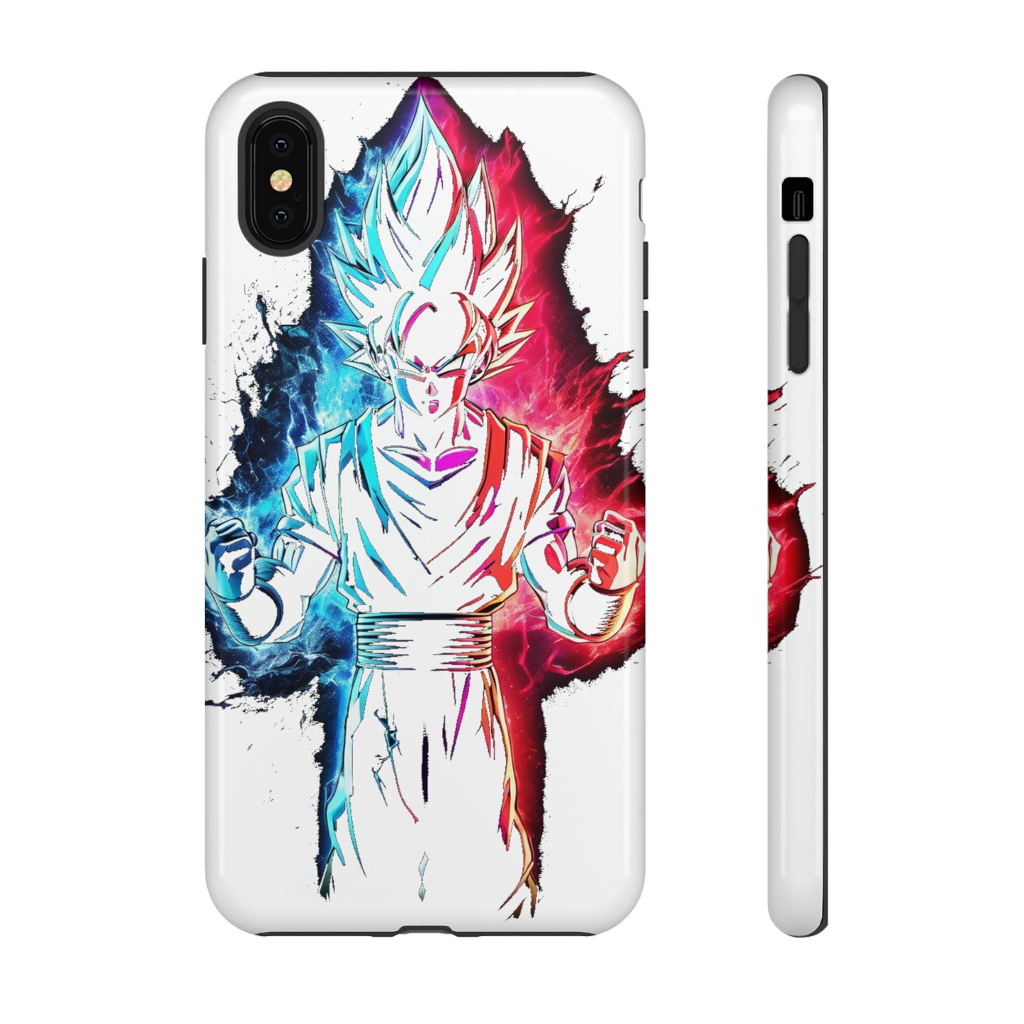 FANMADE Dragon Ball Z Goku Red/Blue Flame Phone Case [WHITE VERSION] (iPhone, Google Pixel, Samsung)