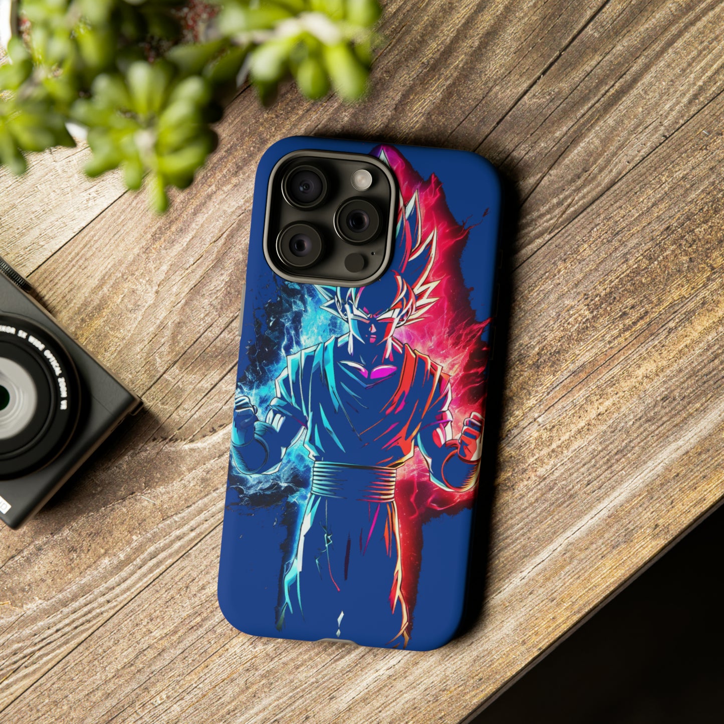 FANMADE Dragon Ball Z Goku Red/Blue Flame Phone Case [BLUE VERSION] (iPhone, Google Pixel, Samsung)