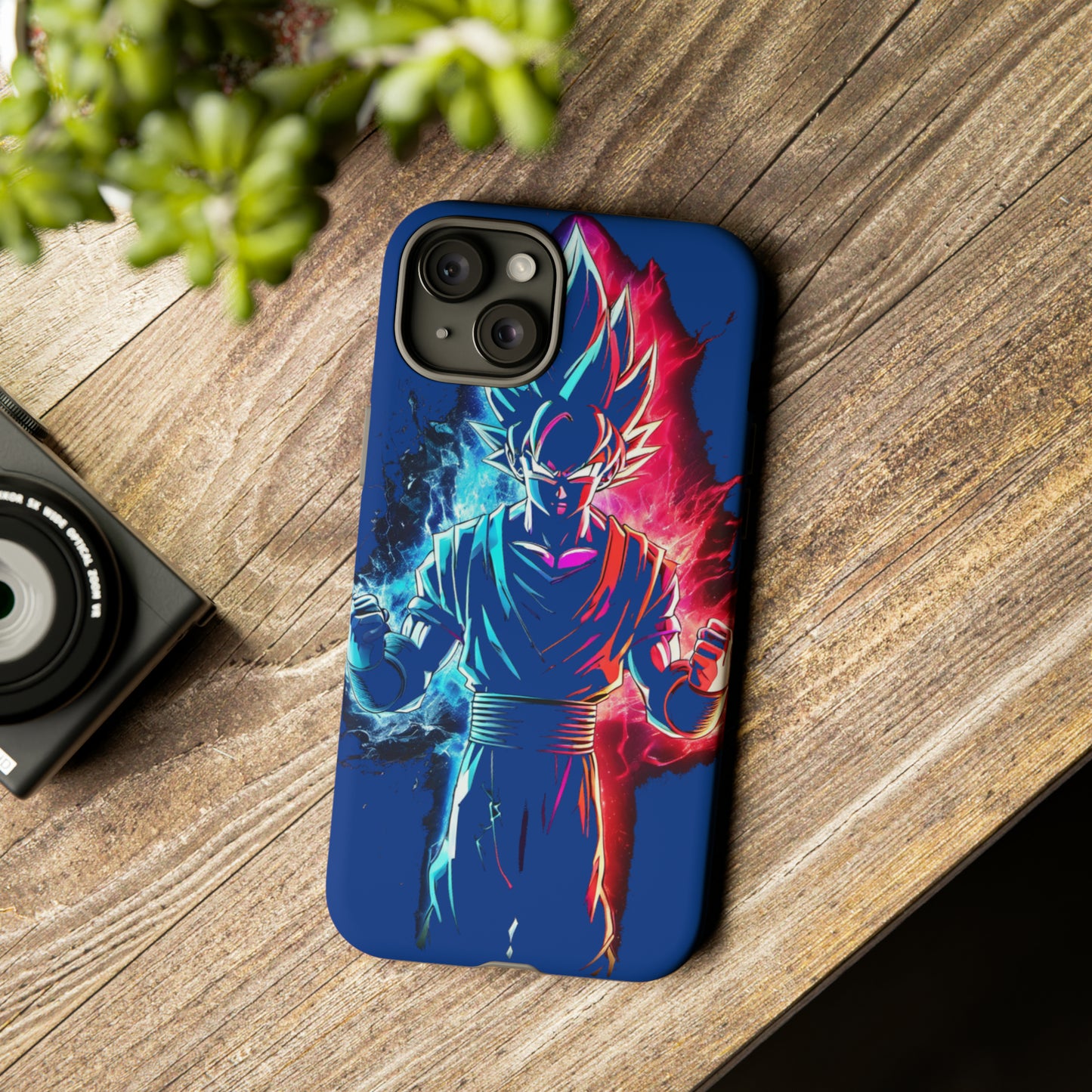 FANMADE Dragon Ball Z Goku Red/Blue Flame Phone Case [BLUE VERSION] (iPhone, Google Pixel, Samsung)