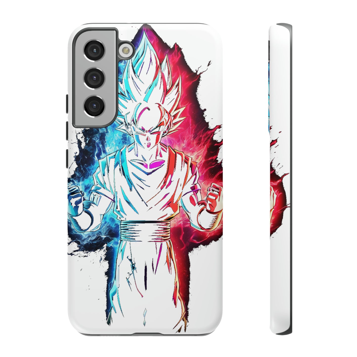 FANMADE Dragon Ball Z Goku Red/Blue Flame Phone Case [WHITE VERSION] (iPhone, Google Pixel, Samsung)