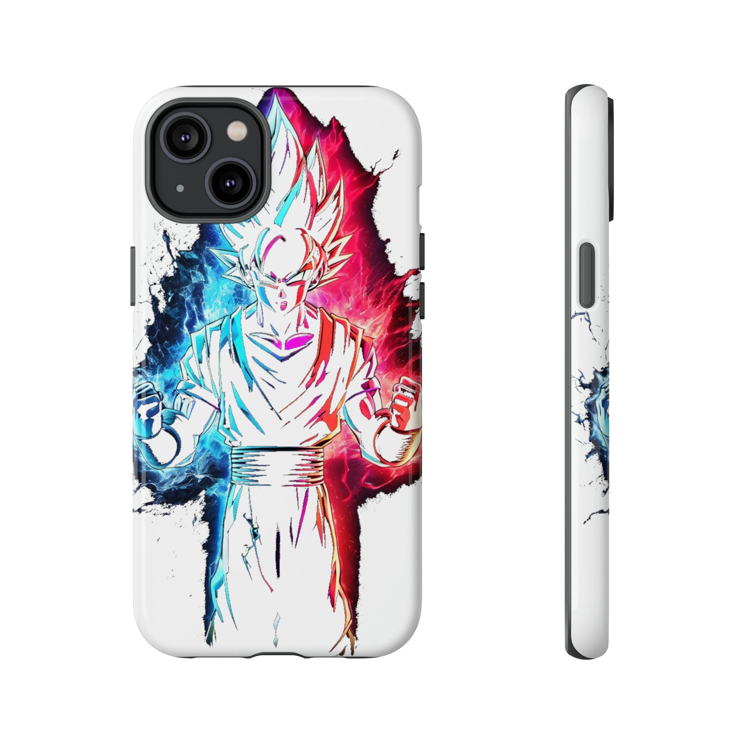 FANMADE Dragon Ball Z Goku Red/Blue Flame Phone Case [WHITE VERSION] (iPhone, Google Pixel, Samsung)