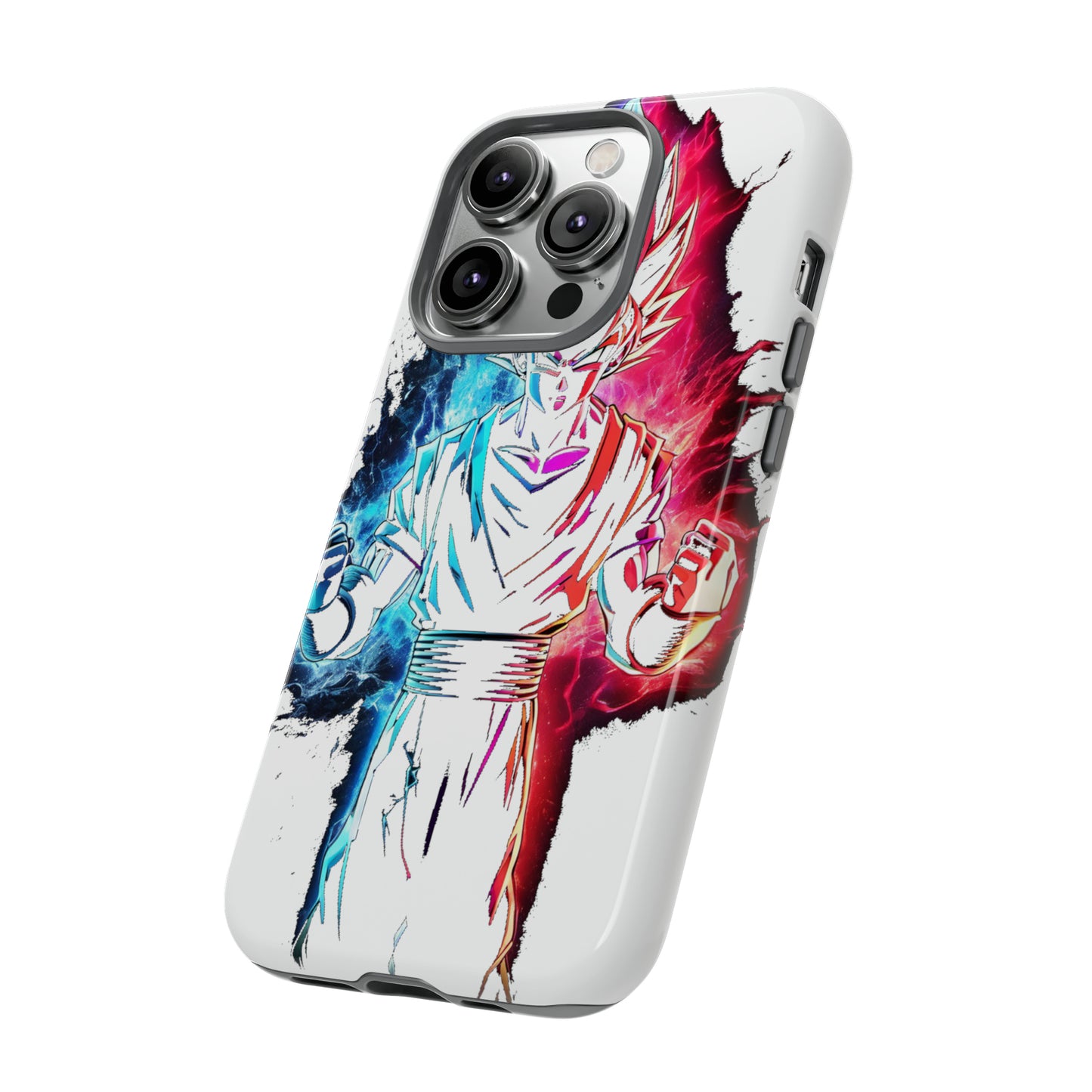 FANMADE Dragon Ball Z Goku Red/Blue Flame Phone Case [WHITE VERSION] (iPhone, Google Pixel, Samsung)