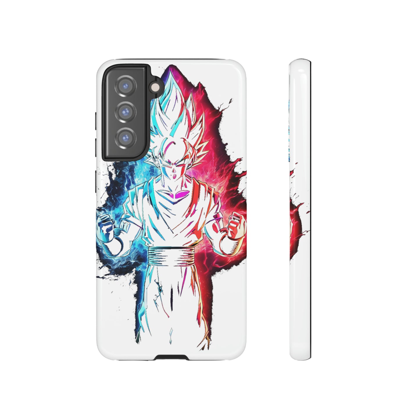 FANMADE Dragon Ball Z Goku Red/Blue Flame Phone Case [WHITE VERSION] (iPhone, Google Pixel, Samsung)