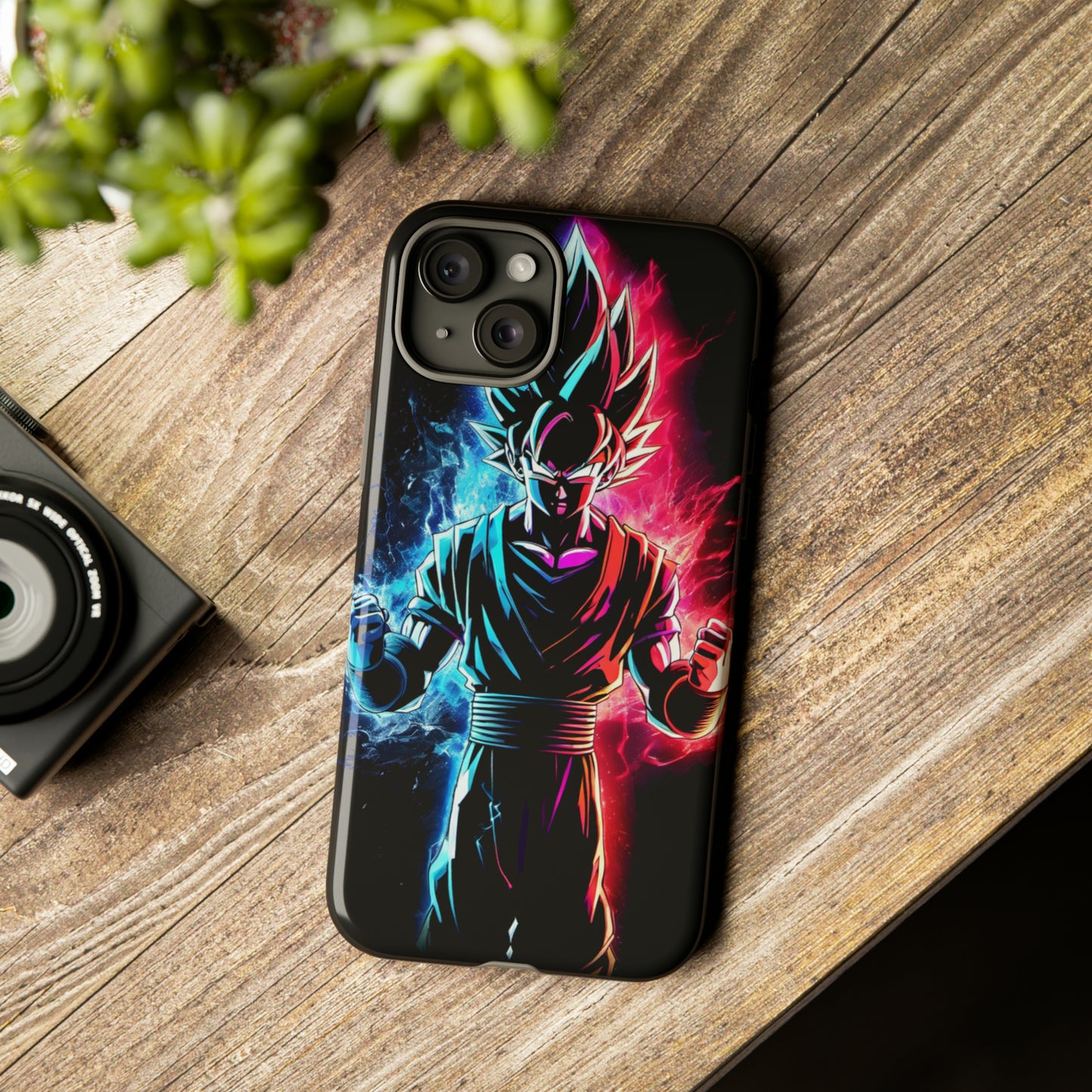 FANMADE Dragon Ball Z Goku Red/Blue Flame Phone Case [BLACK VERSION] (iPhone, Google Pixel, Samsung)