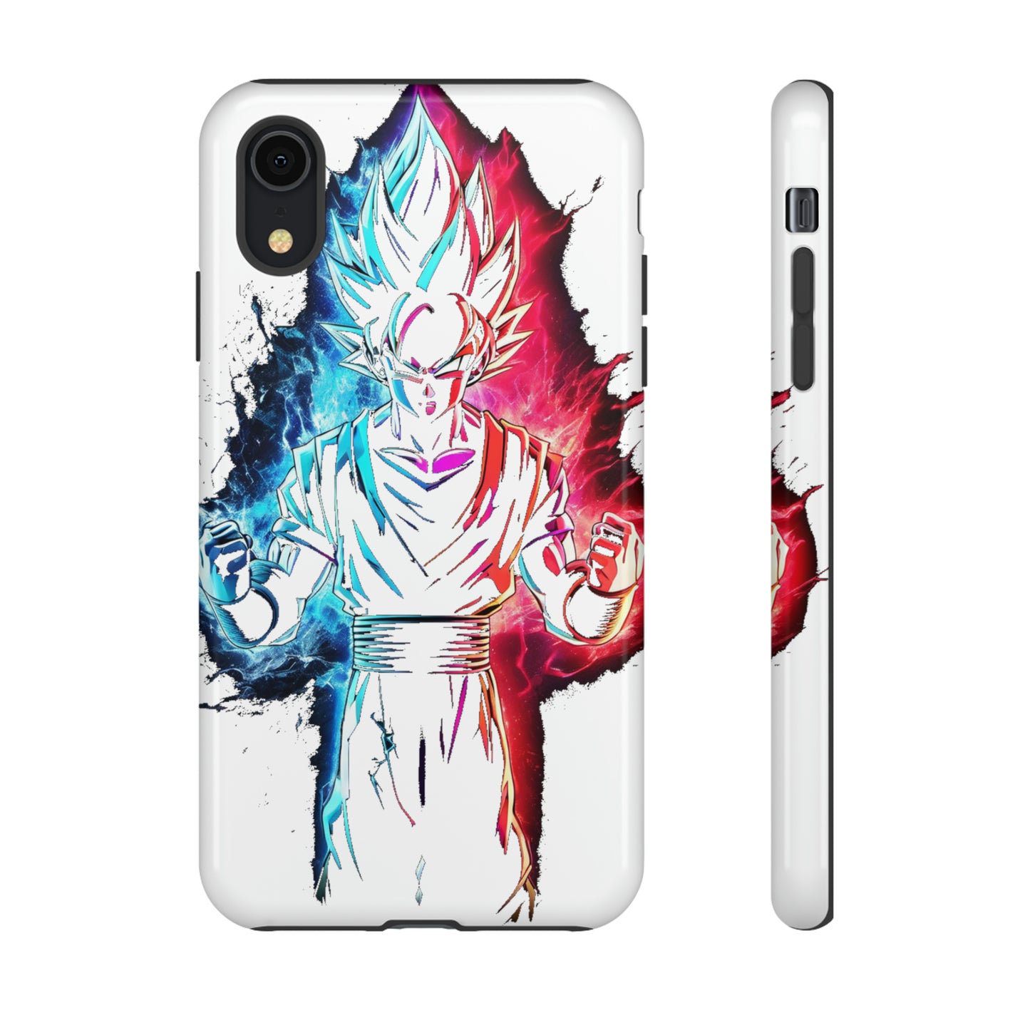 FANMADE Dragon Ball Z Goku Red/Blue Flame Phone Case [WHITE VERSION] (iPhone, Google Pixel, Samsung)