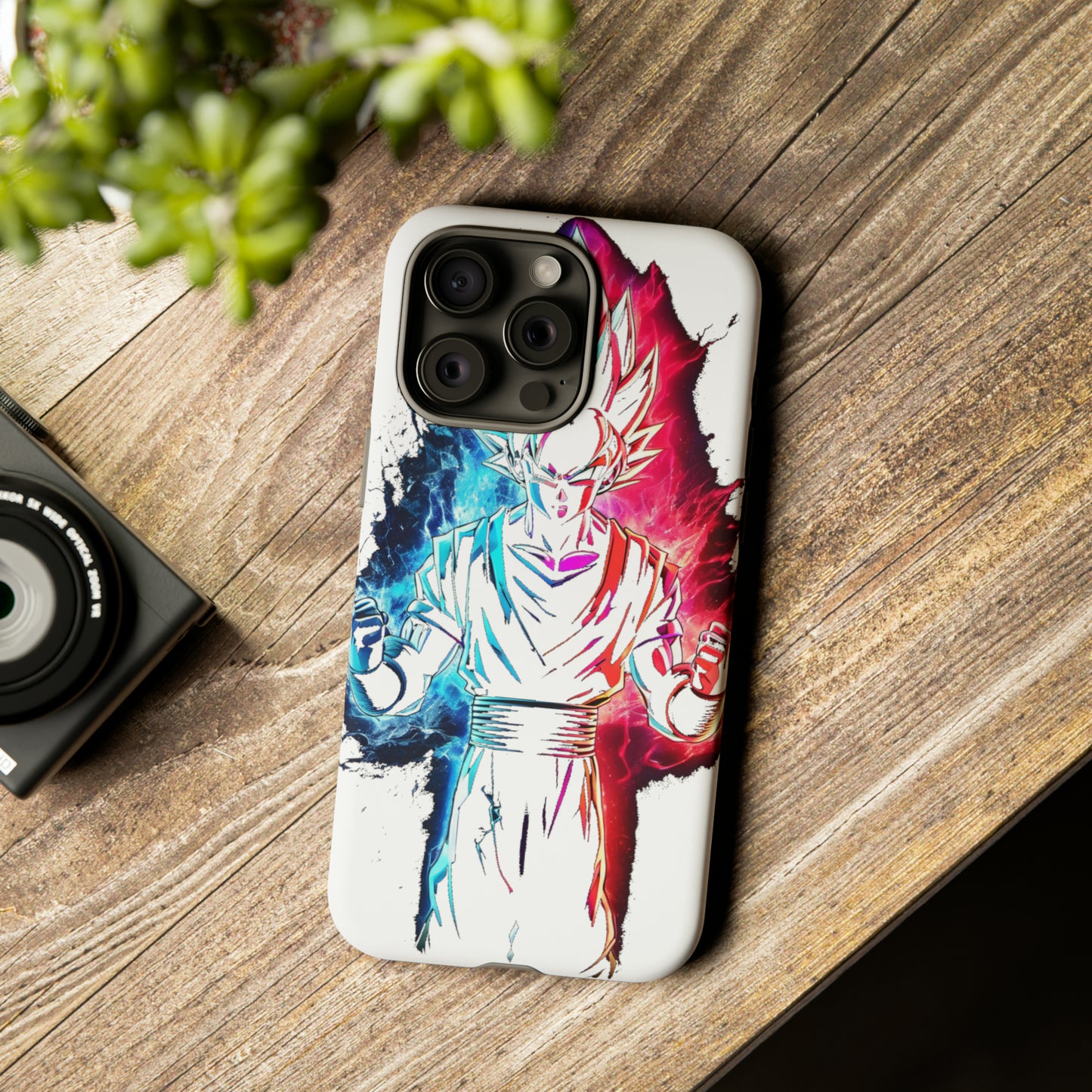 FANMADE Dragon Ball Z Goku Red/Blue Flame Phone Case [WHITE VERSION] (iPhone, Google Pixel, Samsung)