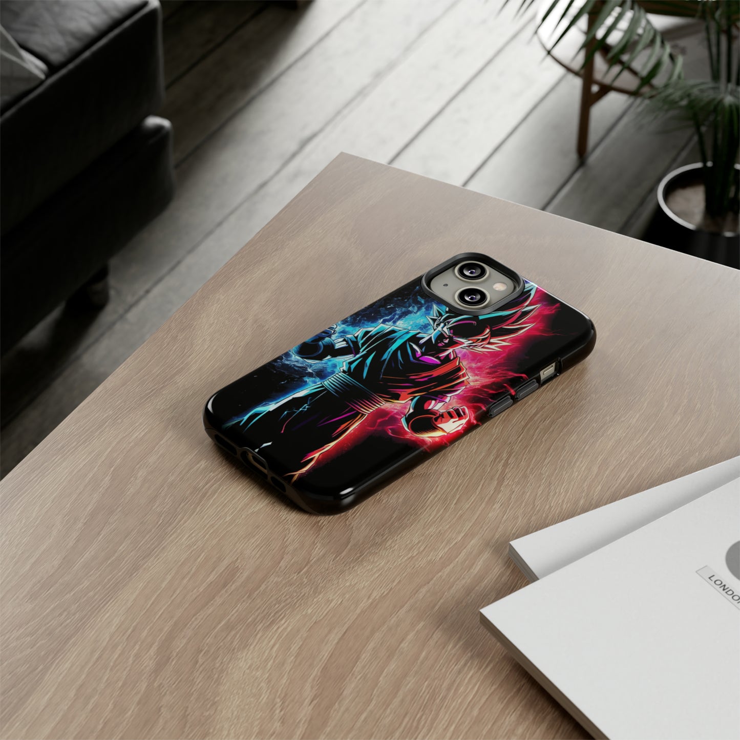 FANMADE Dragon Ball Z Goku Red/Blue Flame Phone Case [BLACK VERSION] (iPhone, Google Pixel, Samsung)