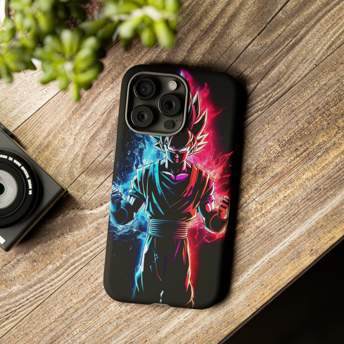 FANMADE Dragon Ball Z Goku Red/Blue Flame Phone Case [BLACK VERSION] (iPhone, Google Pixel, Samsung)