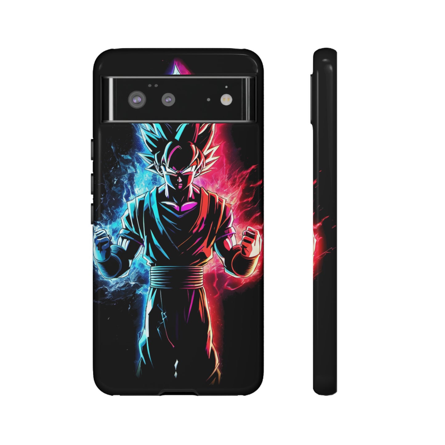 FANMADE Dragon Ball Z Goku Red/Blue Flame Phone Case [BLACK VERSION] (iPhone, Google Pixel, Samsung)