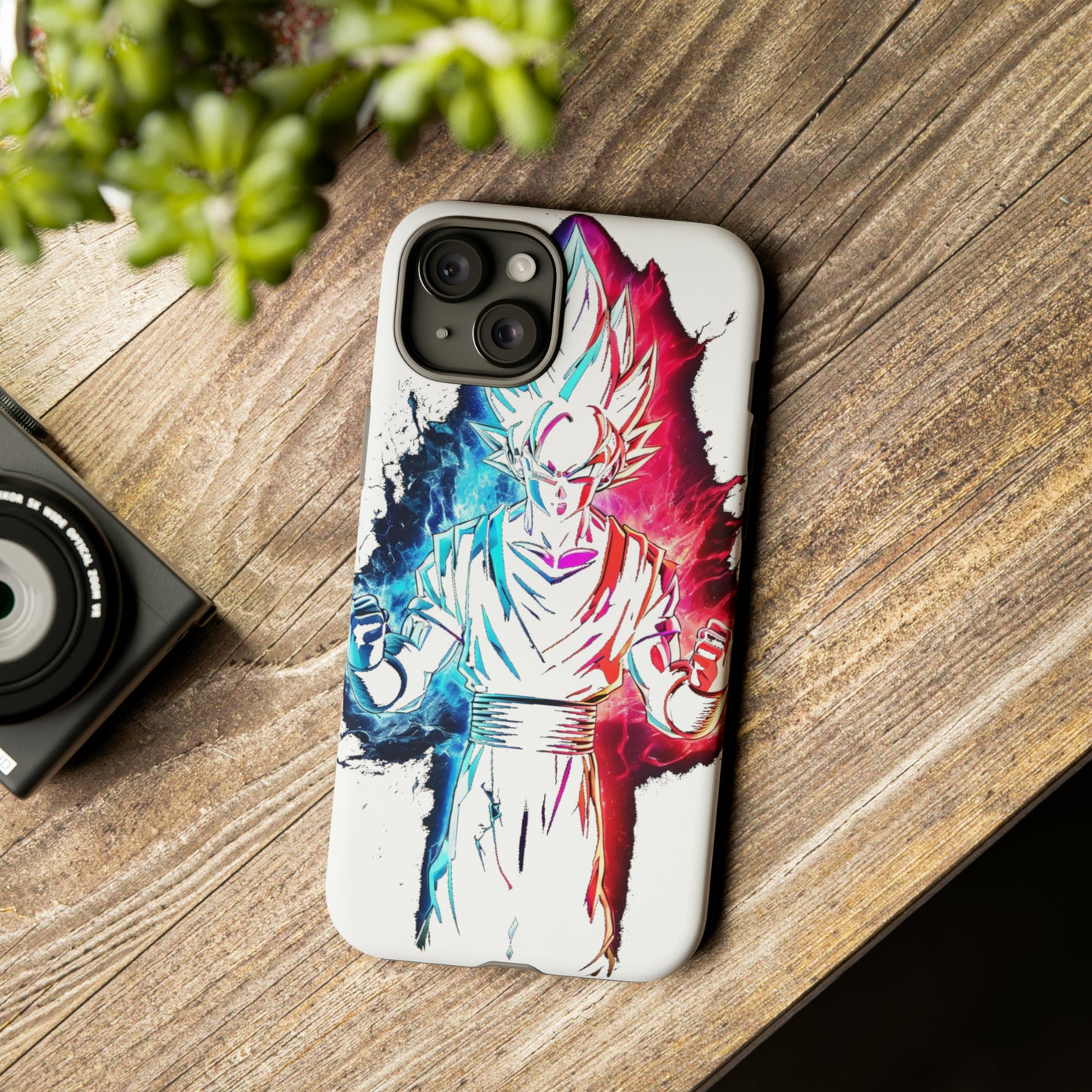 FANMADE Dragon Ball Z Goku Red/Blue Flame Phone Case [WHITE VERSION] (iPhone, Google Pixel, Samsung)