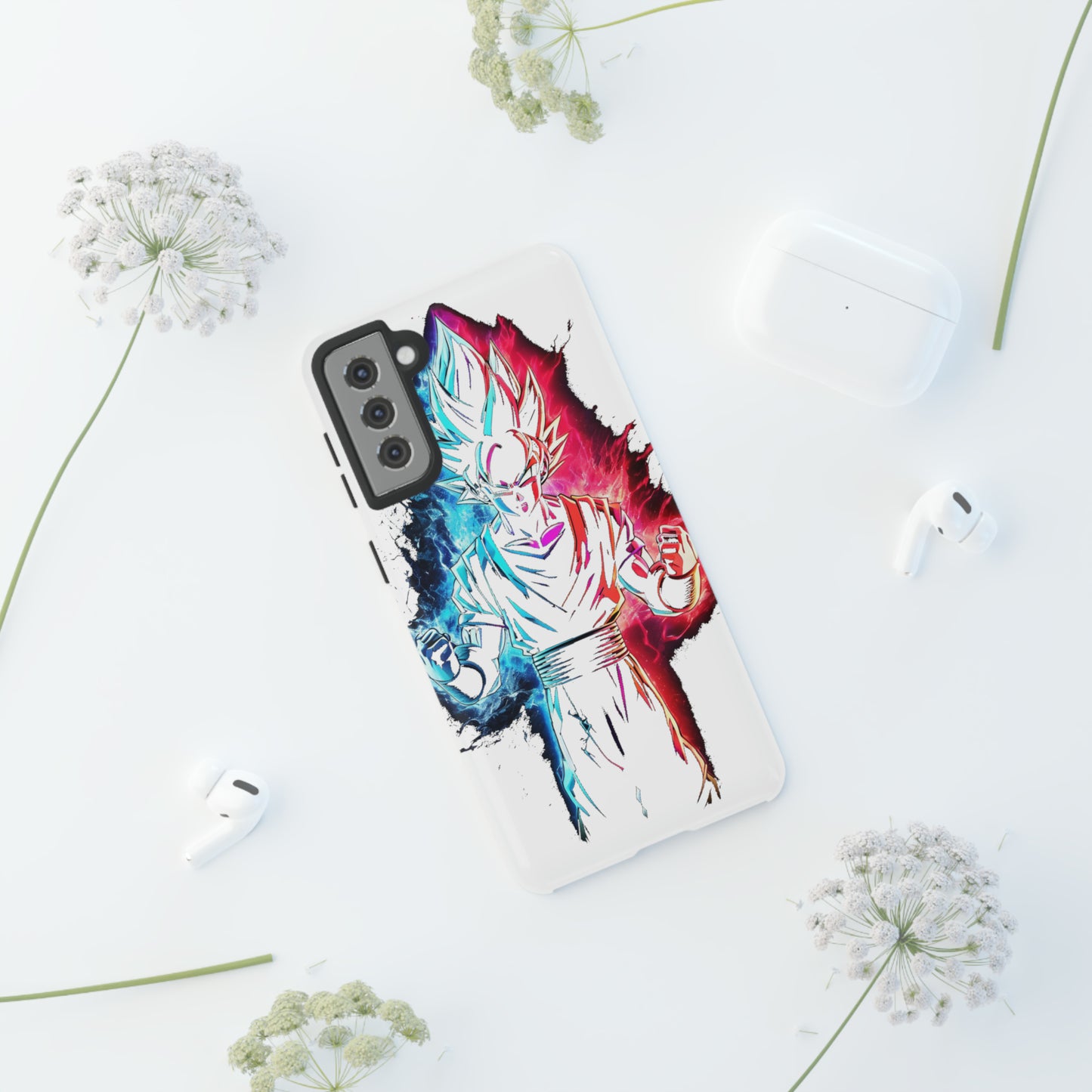 FANMADE Dragon Ball Z Goku Red/Blue Flame Phone Case [WHITE VERSION] (iPhone, Google Pixel, Samsung)