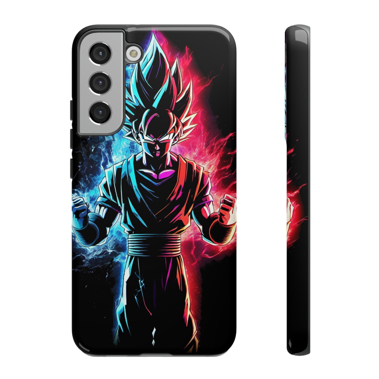 FANMADE Dragon Ball Z Goku Red/Blue Flame Phone Case [BLACK VERSION] (iPhone, Google Pixel, Samsung)