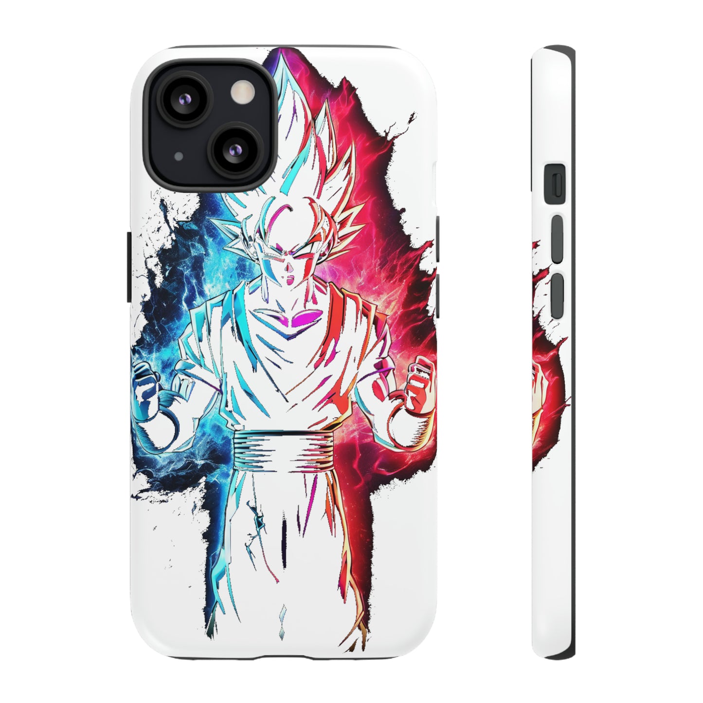 FANMADE Dragon Ball Z Goku Red/Blue Flame Phone Case [WHITE VERSION] (iPhone, Google Pixel, Samsung)