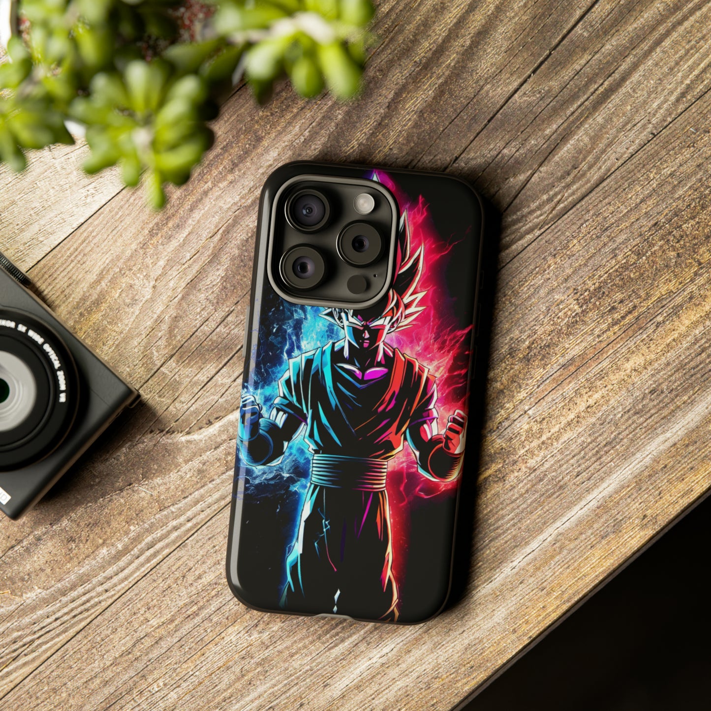 FANMADE Dragon Ball Z Goku Red/Blue Flame Phone Case [BLACK VERSION] (iPhone, Google Pixel, Samsung)