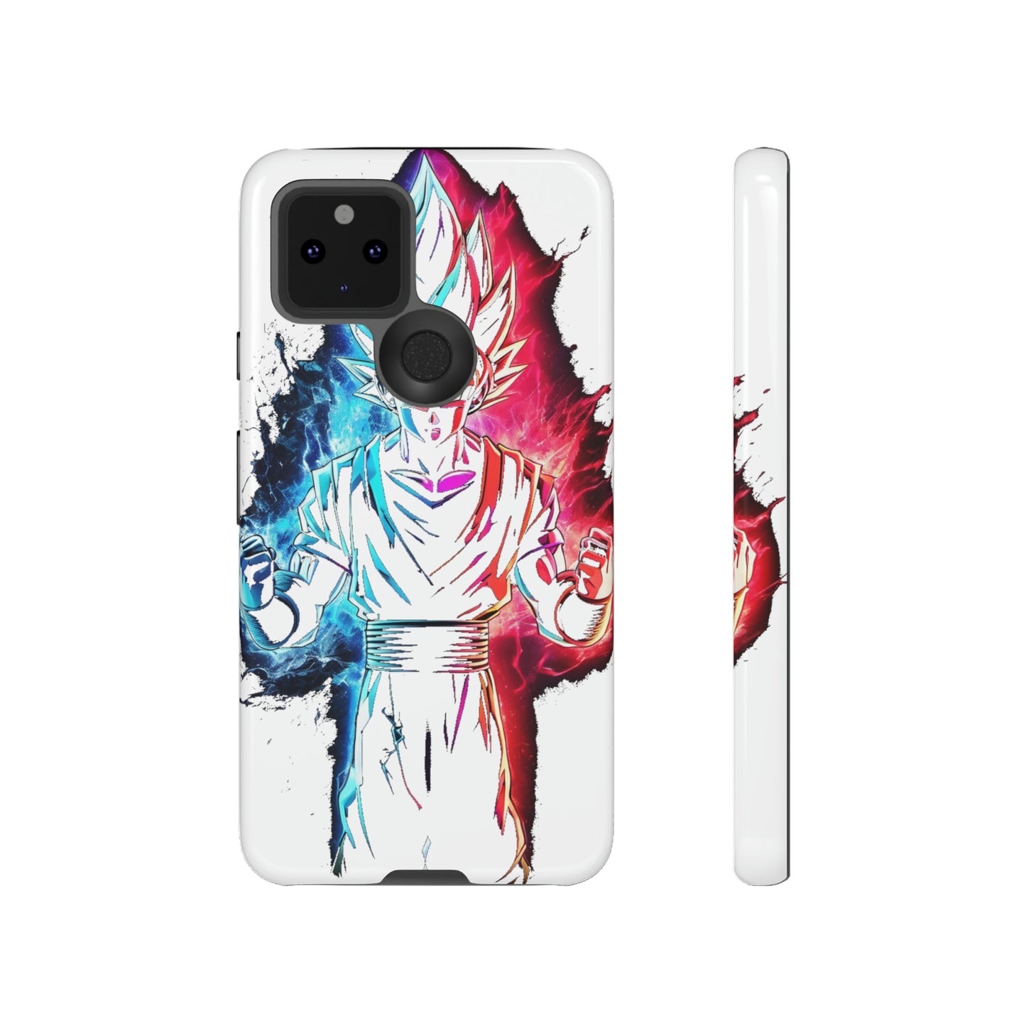 FANMADE Dragon Ball Z Goku Red/Blue Flame Phone Case [WHITE VERSION] (iPhone, Google Pixel, Samsung)