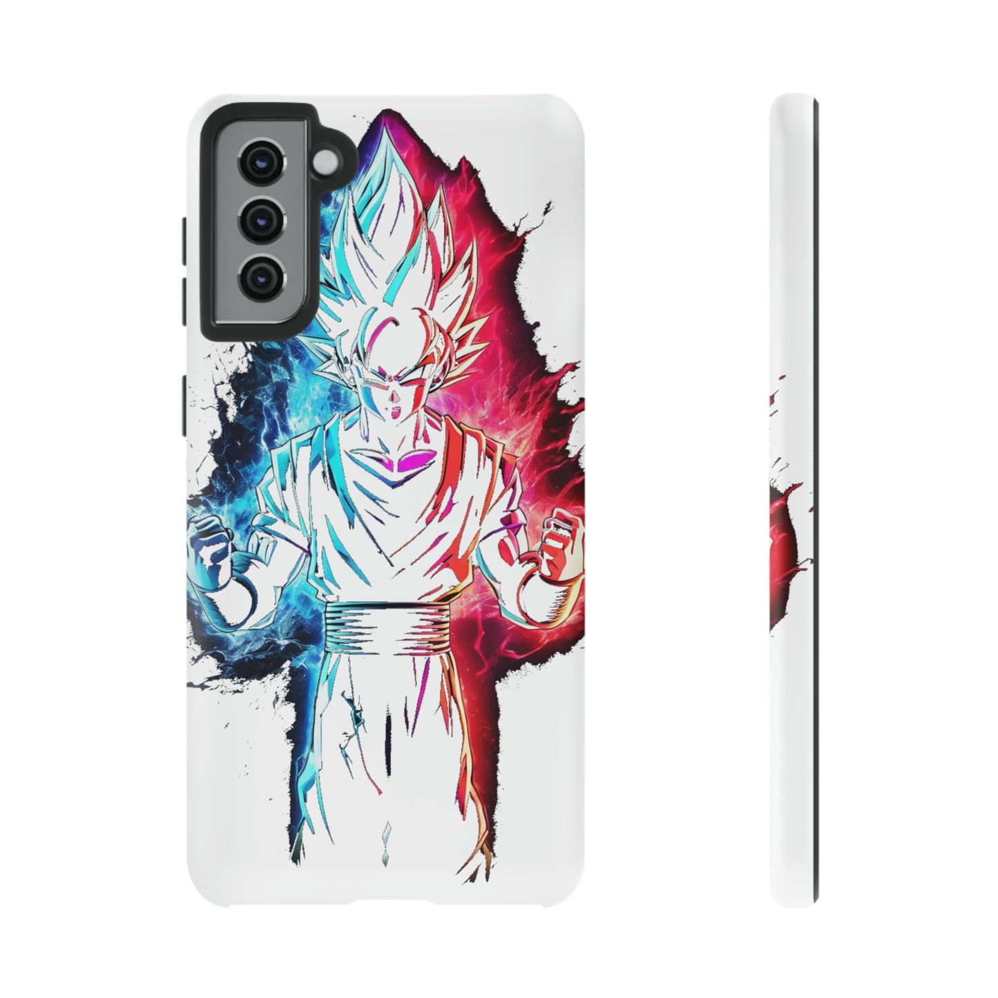 FANMADE Dragon Ball Z Goku Red/Blue Flame Phone Case [WHITE VERSION] (iPhone, Google Pixel, Samsung)