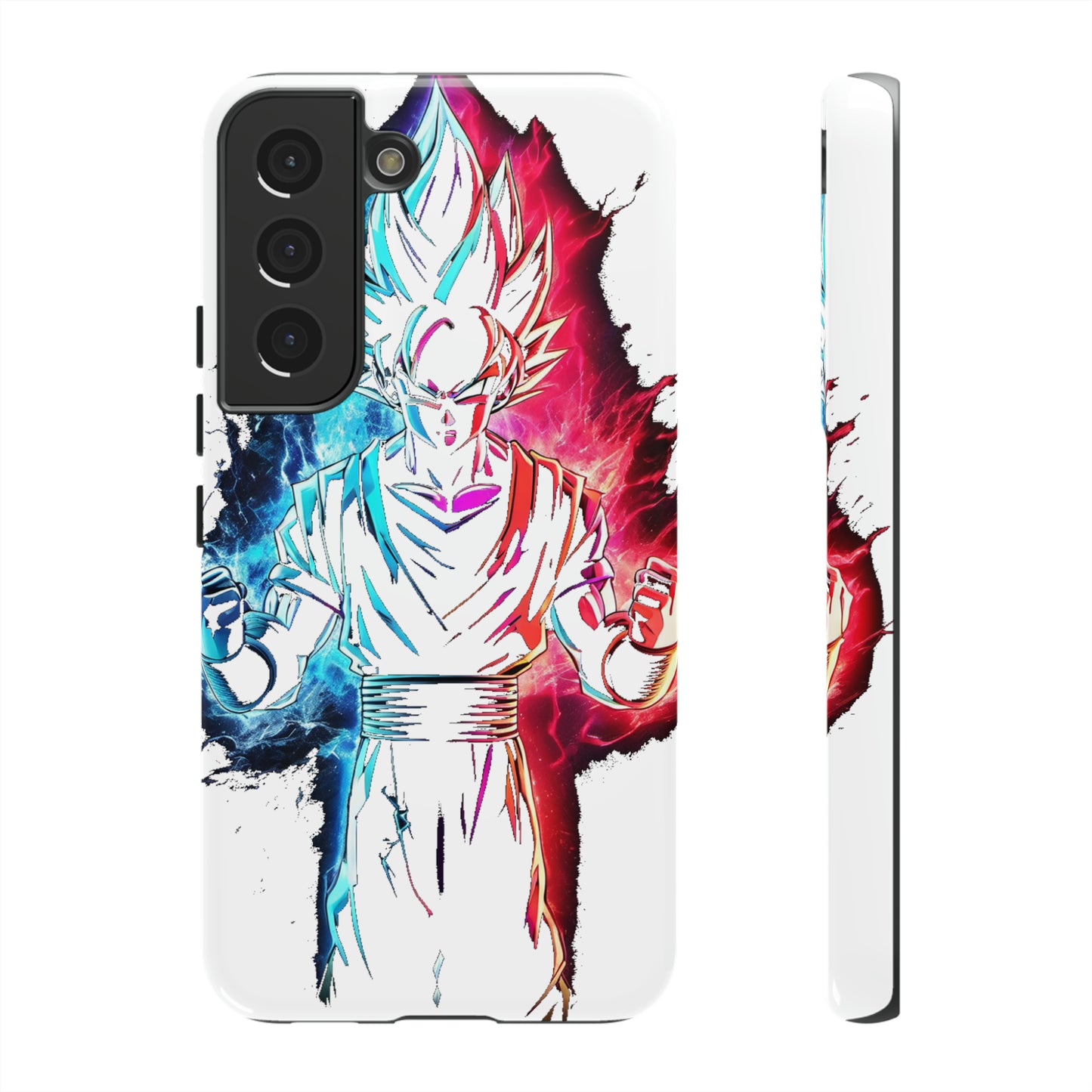 FANMADE Dragon Ball Z Goku Red/Blue Flame Phone Case [WHITE VERSION] (iPhone, Google Pixel, Samsung)