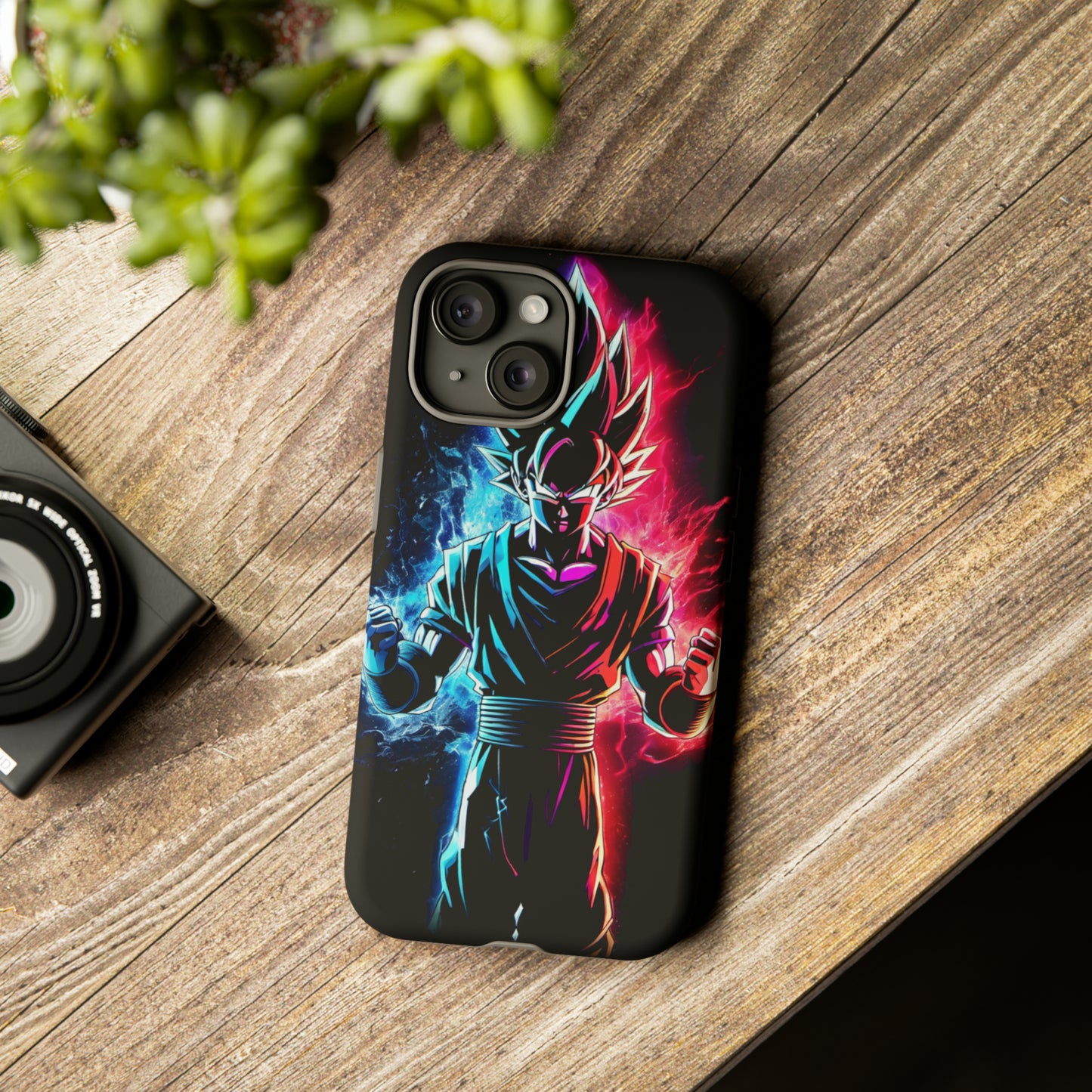 FANMADE Dragon Ball Z Goku Red/Blue Flame Phone Case [BLACK VERSION] (iPhone, Google Pixel, Samsung)