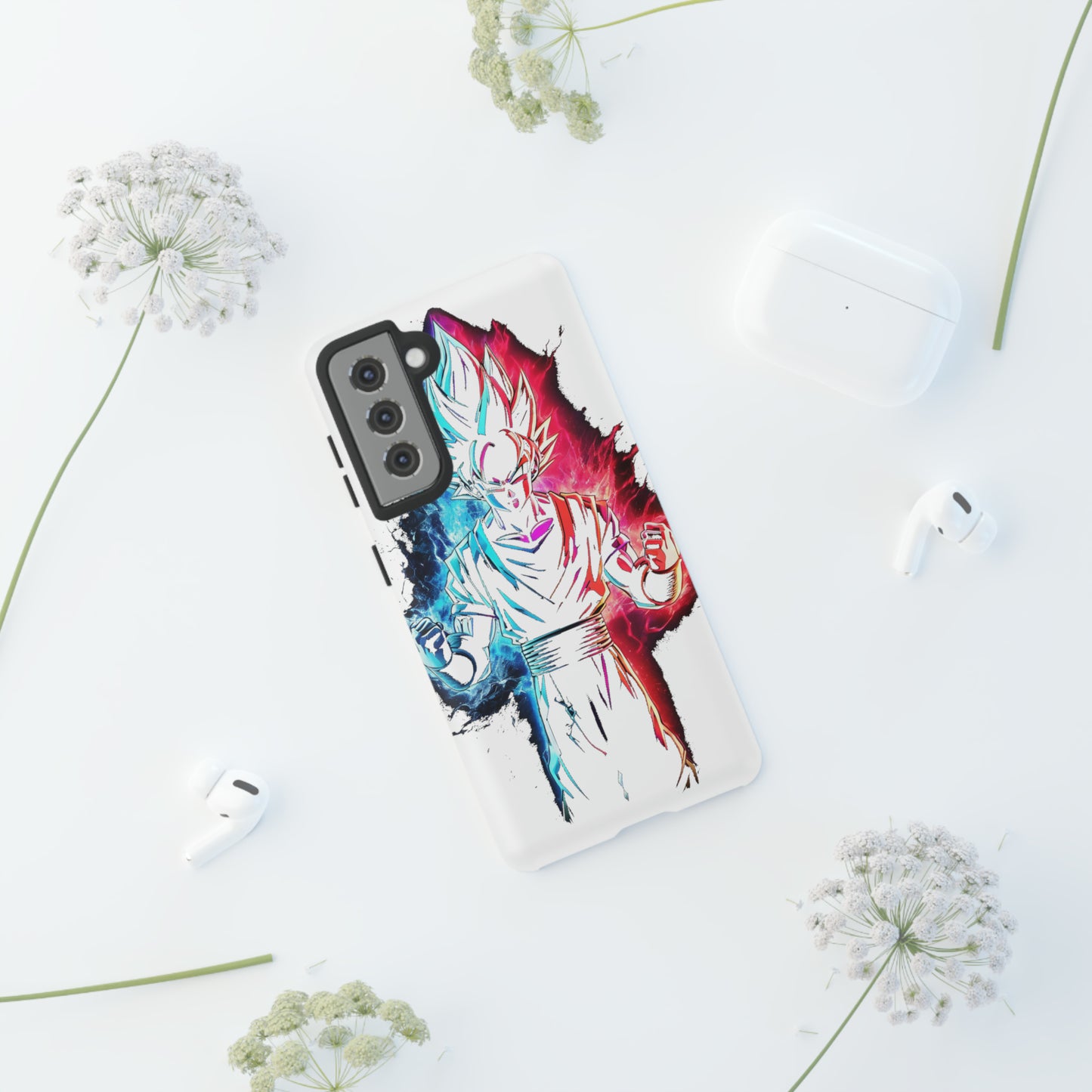 FANMADE Dragon Ball Z Goku Red/Blue Flame Phone Case [WHITE VERSION] (iPhone, Google Pixel, Samsung)