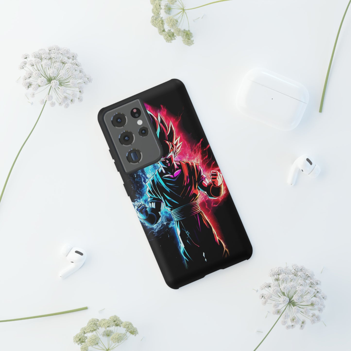 FANMADE Dragon Ball Z Goku Red/Blue Flame Phone Case [BLACK VERSION] (iPhone, Google Pixel, Samsung)