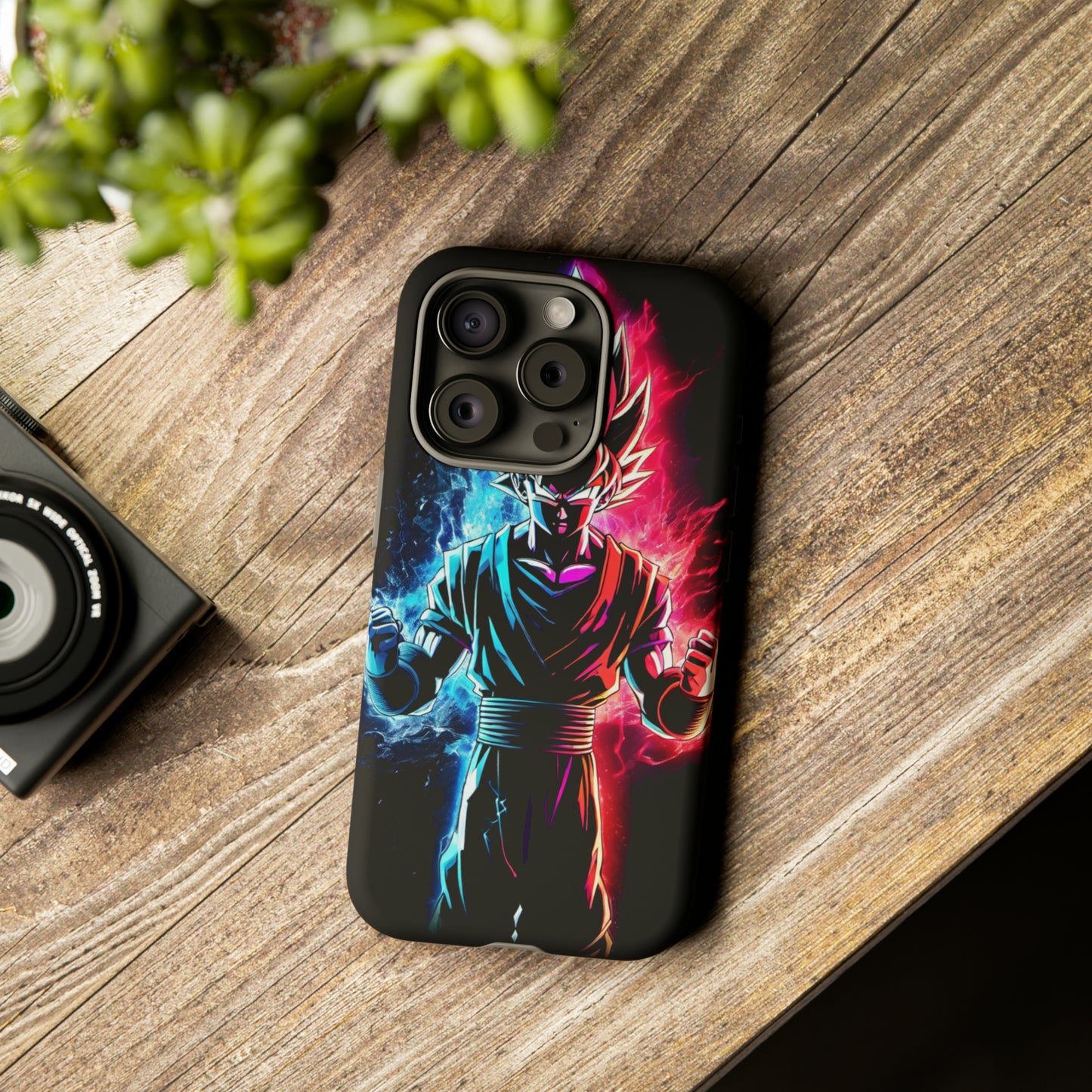 FANMADE Dragon Ball Z Goku Red/Blue Flame Phone Case [BLACK VERSION] (iPhone, Google Pixel, Samsung)