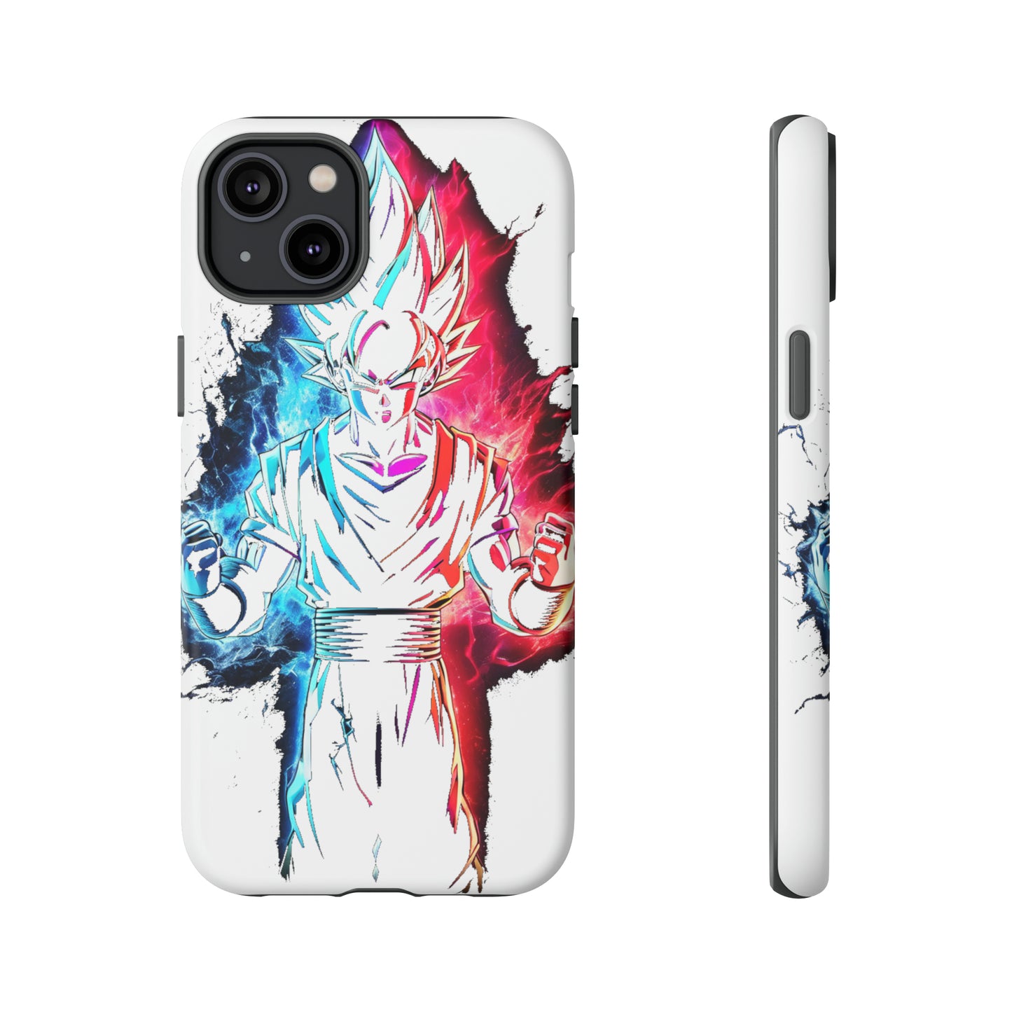 FANMADE Dragon Ball Z Goku Red/Blue Flame Phone Case [WHITE VERSION] (iPhone, Google Pixel, Samsung)