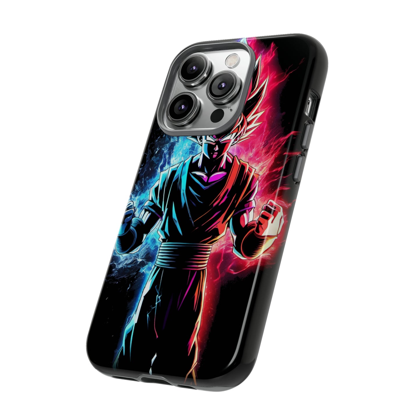 FANMADE Dragon Ball Z Goku Red/Blue Flame Phone Case [BLACK VERSION] (iPhone, Google Pixel, Samsung)