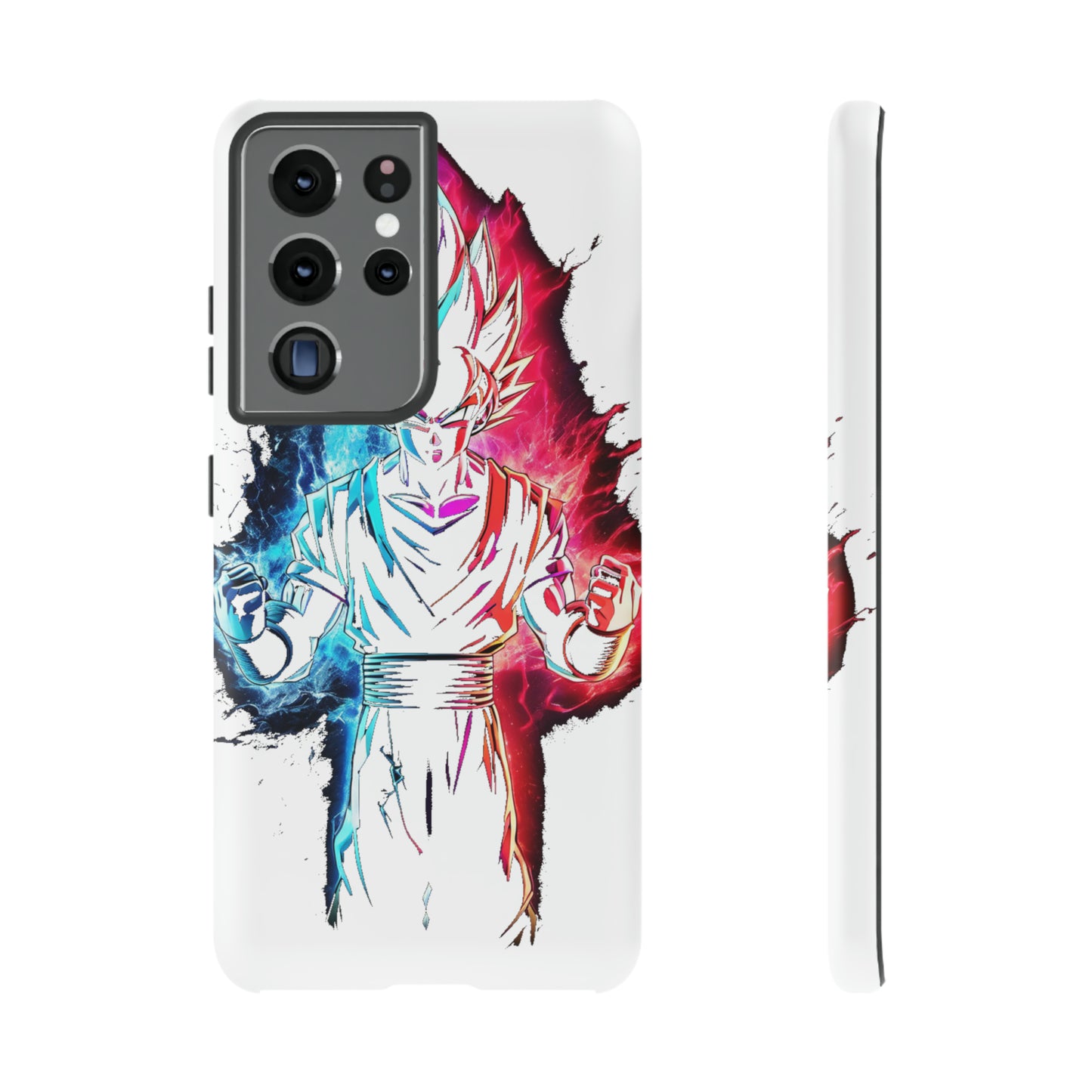 FANMADE Dragon Ball Z Goku Red/Blue Flame Phone Case [WHITE VERSION] (iPhone, Google Pixel, Samsung)