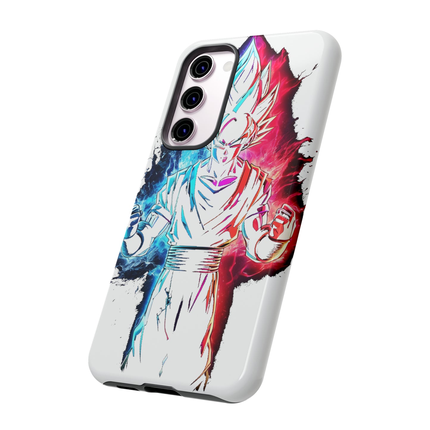 FANMADE Dragon Ball Z Goku Red/Blue Flame Phone Case [WHITE VERSION] (iPhone, Google Pixel, Samsung)