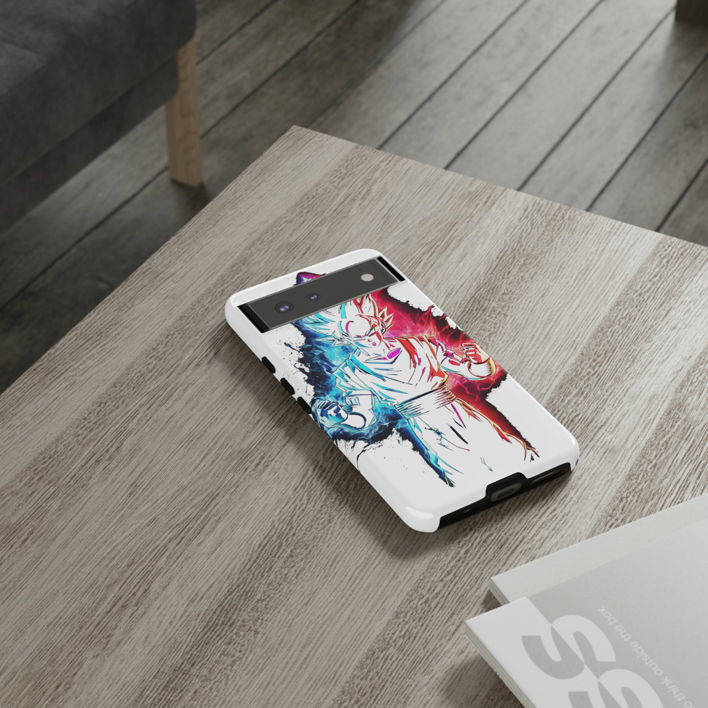 FANMADE Dragon Ball Z Goku Red/Blue Flame Phone Case [WHITE VERSION] (iPhone, Google Pixel, Samsung)