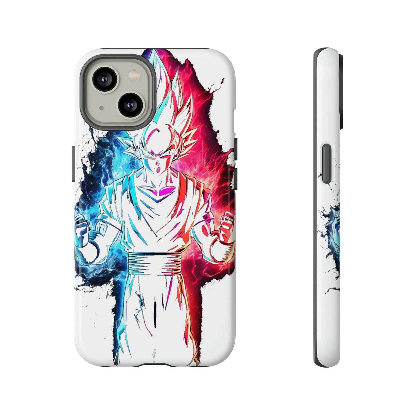 FANMADE Dragon Ball Z Goku Red/Blue Flame Phone Case [WHITE VERSION] (iPhone, Google Pixel, Samsung)