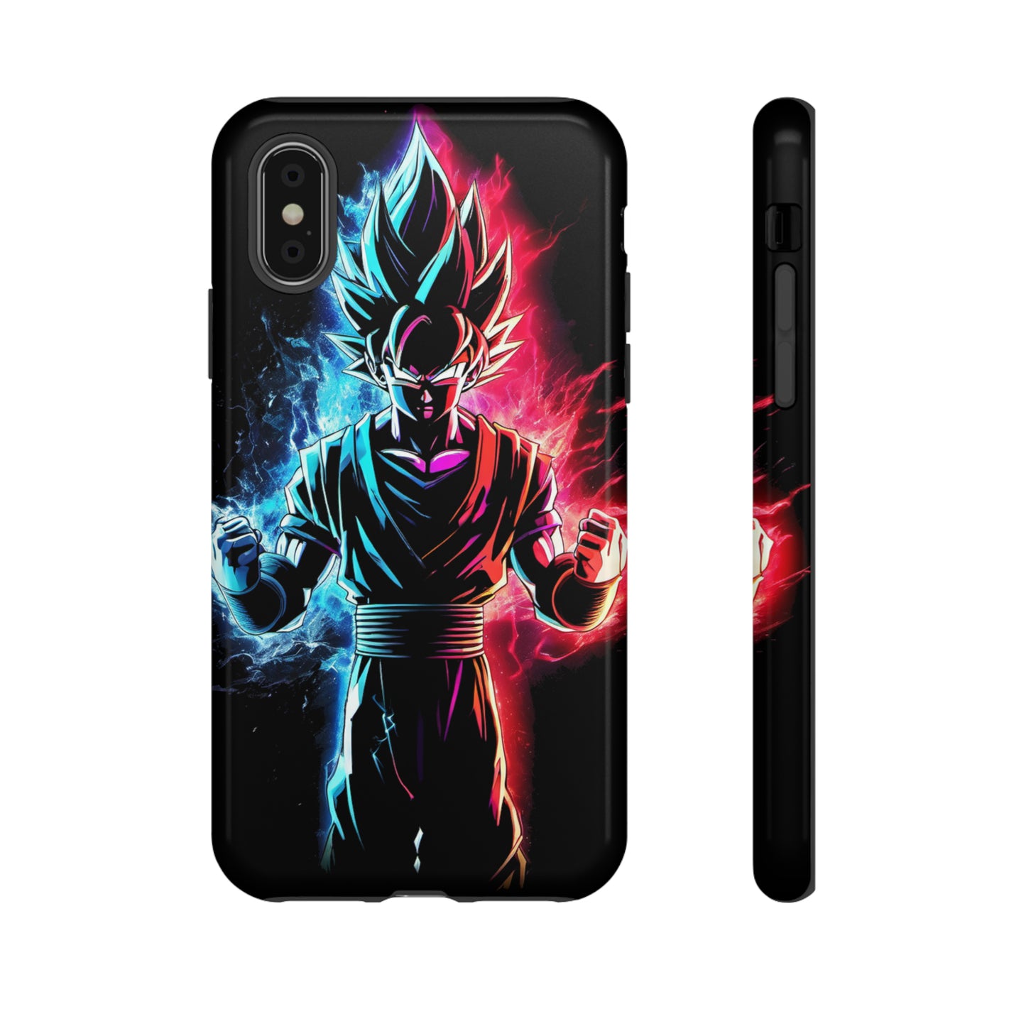 FANMADE Dragon Ball Z Goku Red/Blue Flame Phone Case [BLACK VERSION] (iPhone, Google Pixel, Samsung)