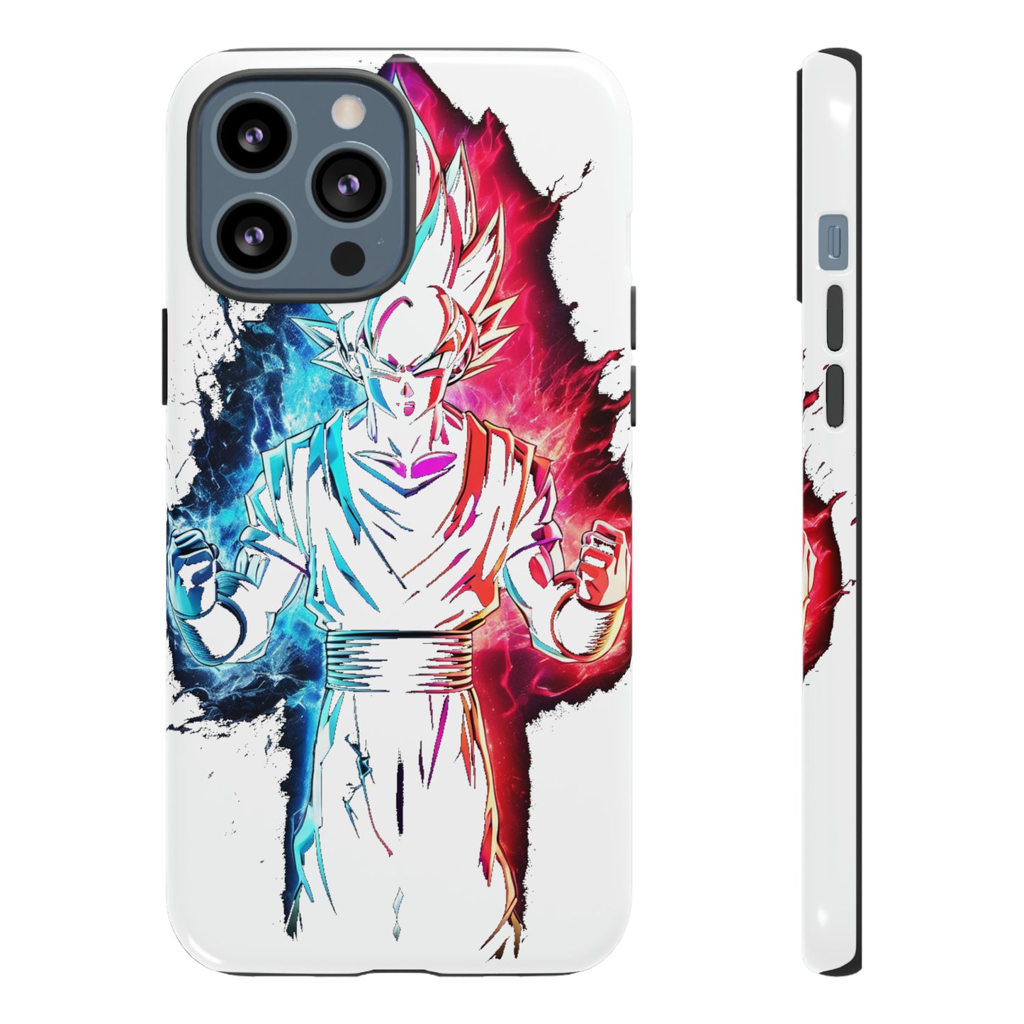 FANMADE Dragon Ball Z Goku Red/Blue Flame Phone Case [WHITE VERSION] (iPhone, Google Pixel, Samsung)