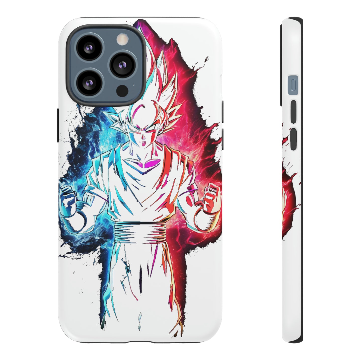 FANMADE Dragon Ball Z Goku Red/Blue Flame Phone Case [WHITE VERSION] (iPhone, Google Pixel, Samsung)