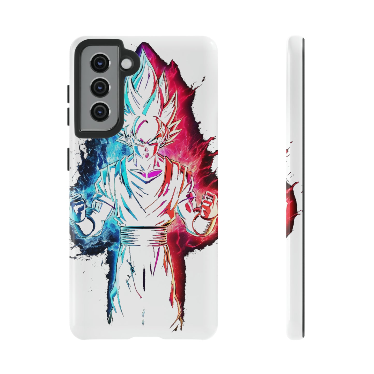 FANMADE Dragon Ball Z Goku Red/Blue Flame Phone Case [WHITE VERSION] (iPhone, Google Pixel, Samsung)