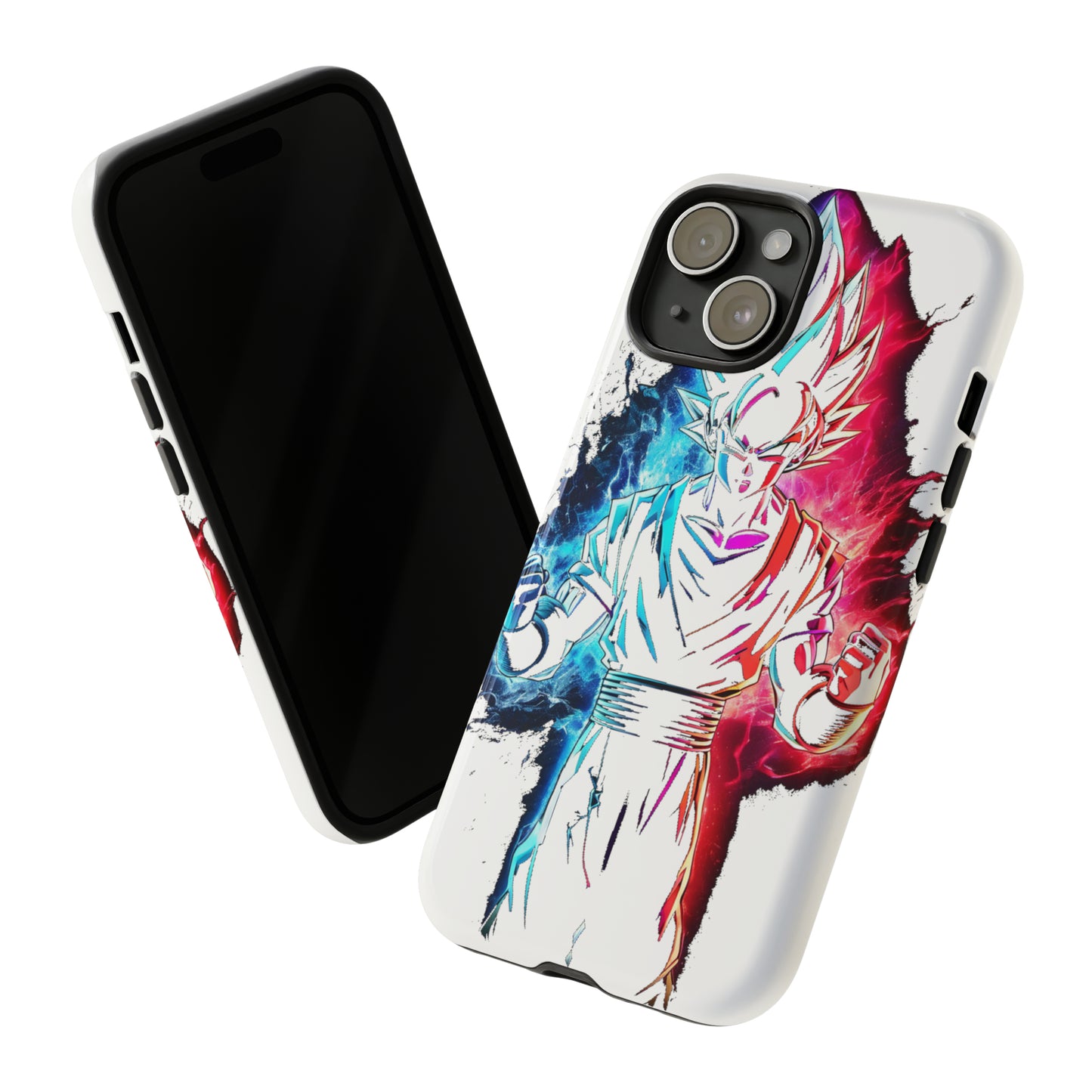 FANMADE Dragon Ball Z Goku Red/Blue Flame Phone Case [WHITE VERSION] (iPhone, Google Pixel, Samsung)