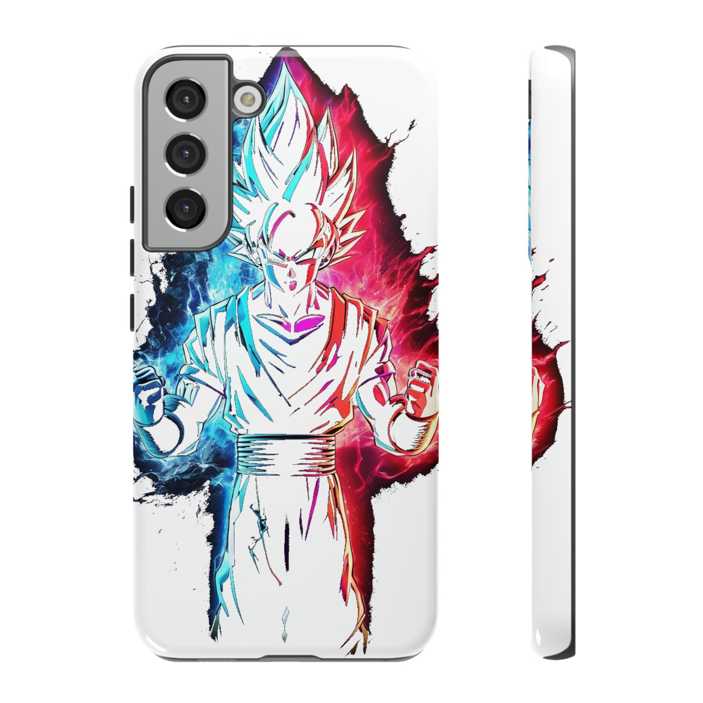 FANMADE Dragon Ball Z Goku Red/Blue Flame Phone Case [WHITE VERSION] (iPhone, Google Pixel, Samsung)