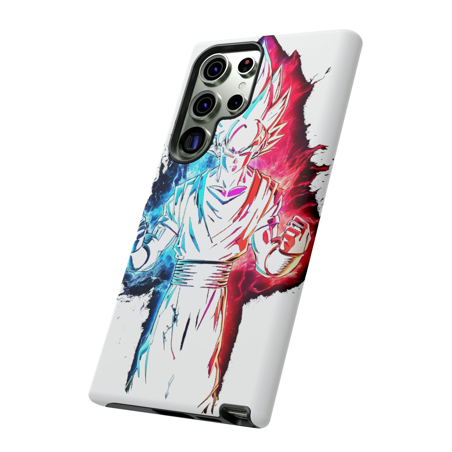 FANMADE Dragon Ball Z Goku Red/Blue Flame Phone Case [WHITE VERSION] (iPhone, Google Pixel, Samsung)