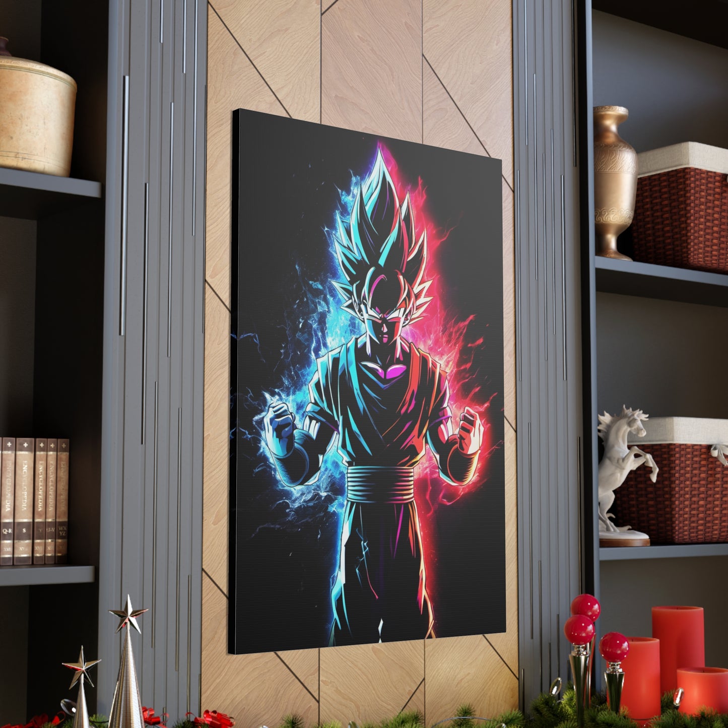 FANMADE Dragon Ball Z Goku Red/Blue Flame Canvas