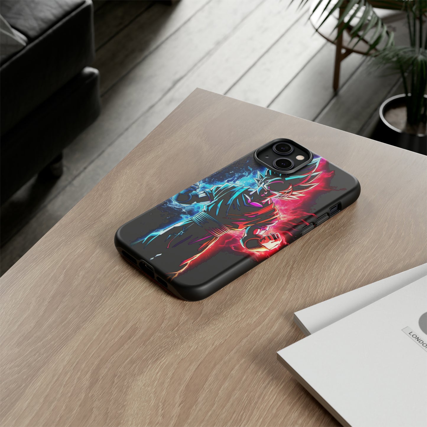 FANMADE Dragon Ball Z Goku Red/Blue Flame Phone Case [BLACK VERSION] (iPhone, Google Pixel, Samsung)