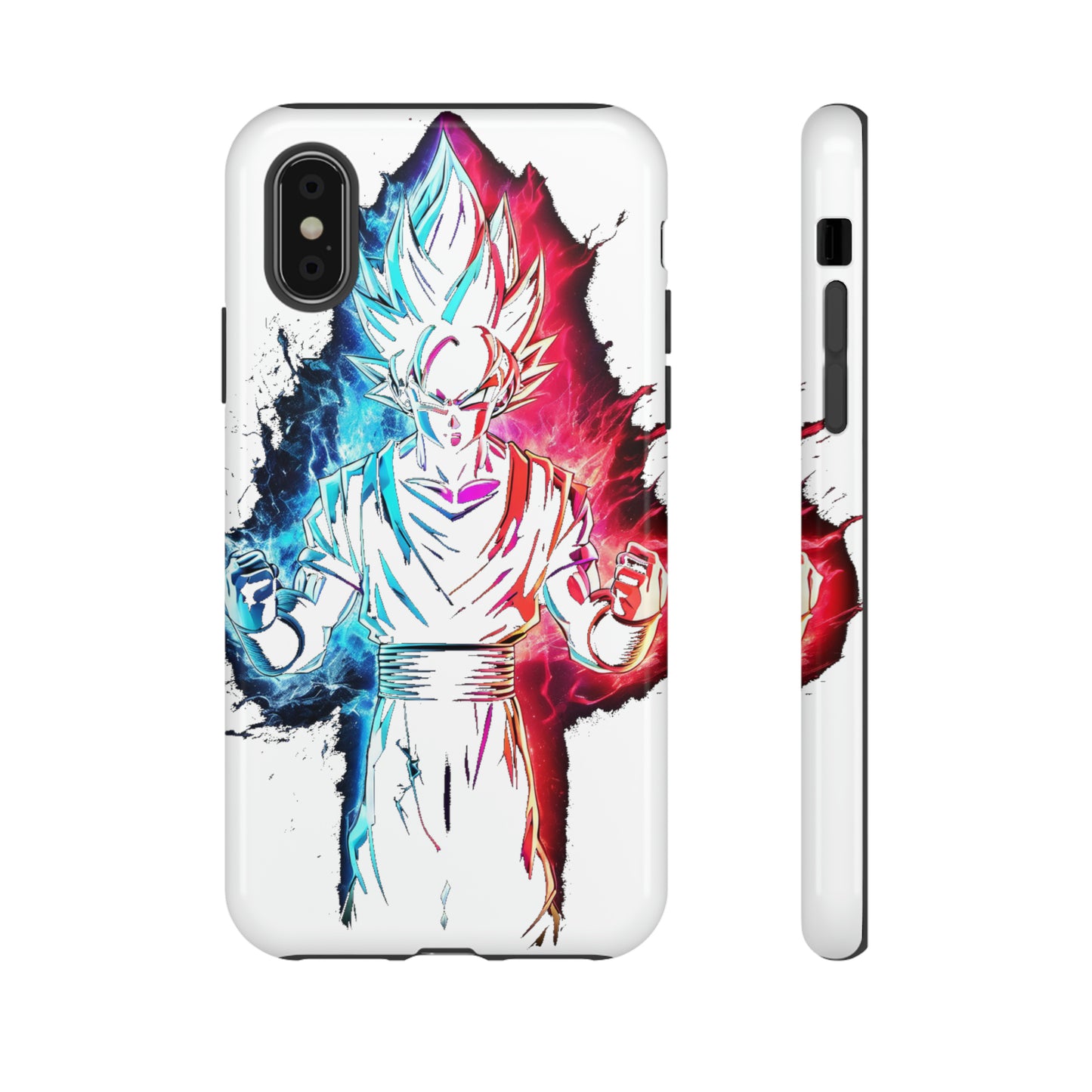 FANMADE Dragon Ball Z Goku Red/Blue Flame Phone Case [WHITE VERSION] (iPhone, Google Pixel, Samsung)