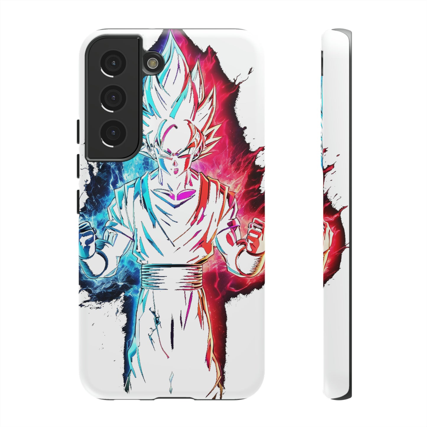 FANMADE Dragon Ball Z Goku Red/Blue Flame Phone Case [WHITE VERSION] (iPhone, Google Pixel, Samsung)